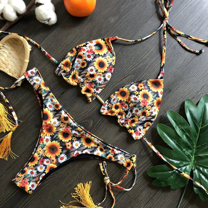 2024 New Women's Micro Bikini Set - 16 Color Options, Push Up Halter Brazilian Thong Swimwear for Summer Beach Vacation | Perfect for Pool Party, Tropical Getaway & Sunbathing