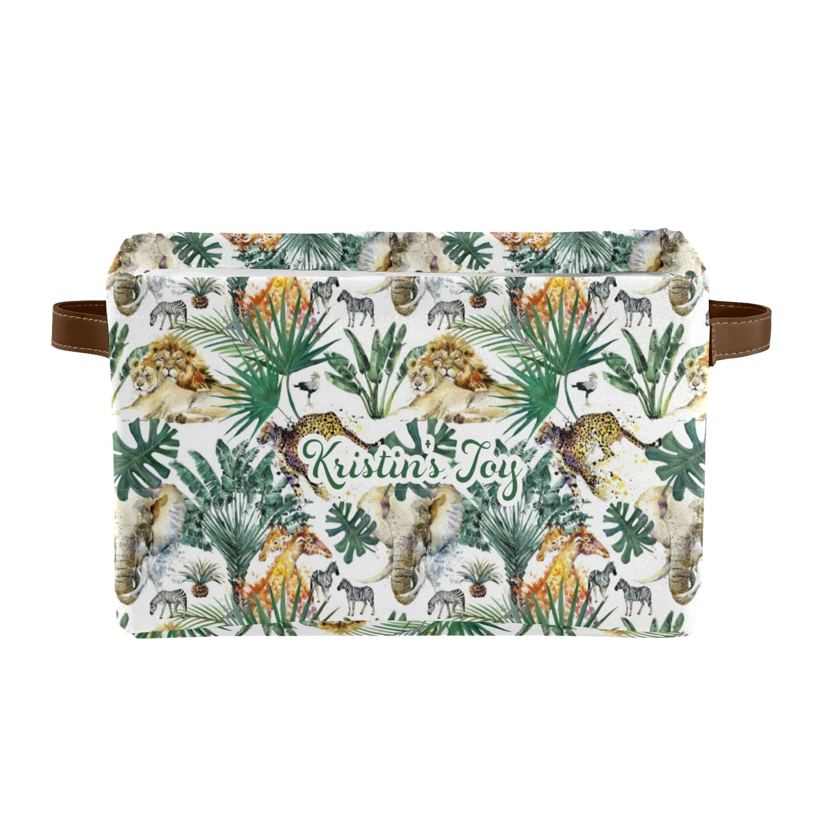 Personalized Safari Jungle Animals & Palm Trees Storage Bins with Handles - 1 Pack Organizer for Shelves, Closet, Nursery & Toy Storage | Perfect for Kids' Room Decor & Playroom Organization