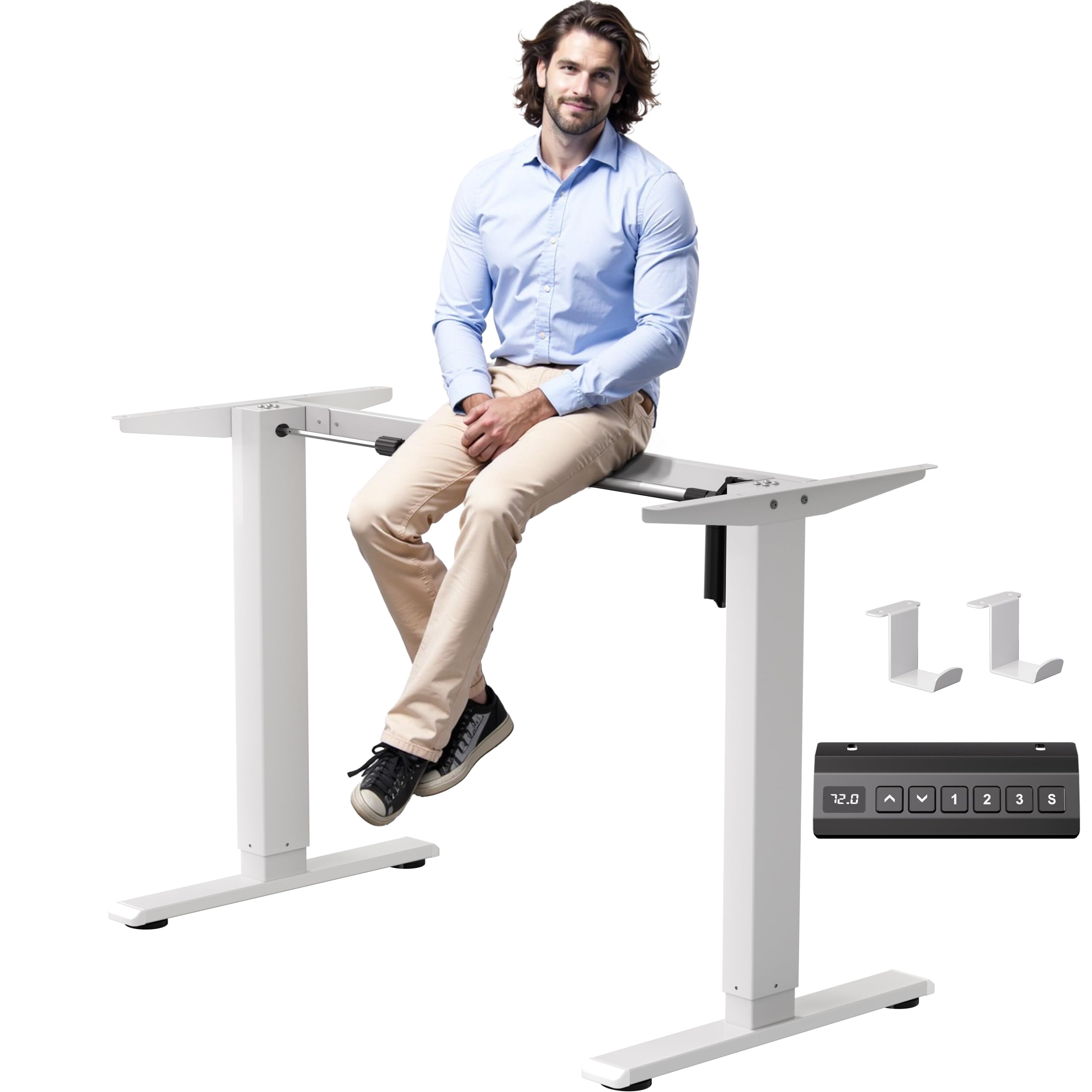 Electric Standing Desk Frame - Height Adjustable Table Legs with Memory Controller, White Ergonomic Stand Up Desk Base (Up to 47.2