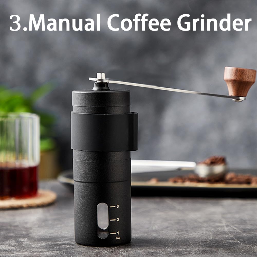 Premium Manual Coffee Grinder with Ceramic Burr - Adjustable Coarseness, Stainless Steel Hand Crank Espresso Mill for Home, Travel & Camping | Portable Storage Pouch & Cleaning Brush Included | Perfect for Fresh Coffee, French Press & Outdoor Adventures