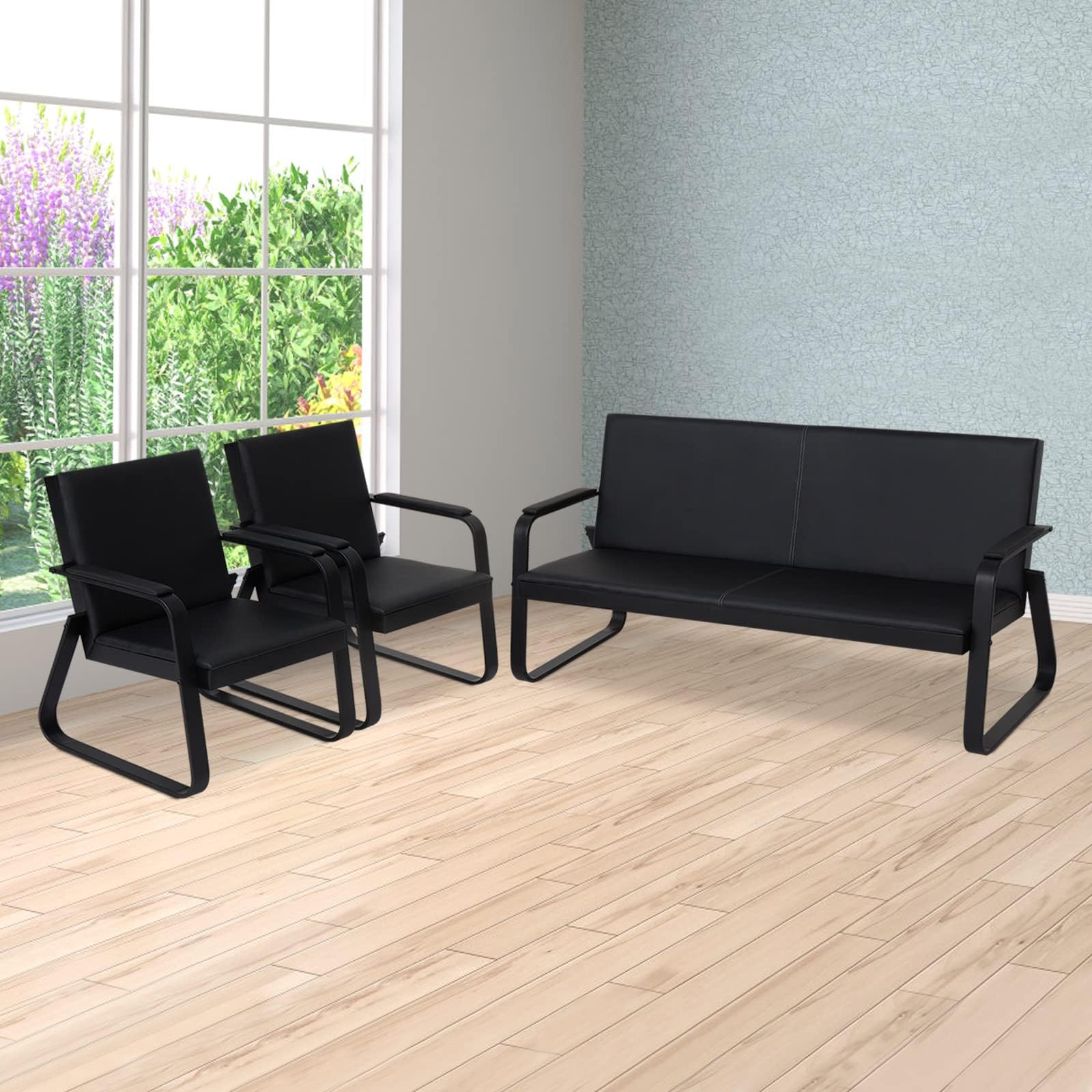 Kinsuite 5-Seat PU Leather Waiting Room Chairs - Modern Reception Guest Chairs for Office, Lobby, Airport, Barber Shop & Clinic - Durable Bench Seating with Comfortable Cushions