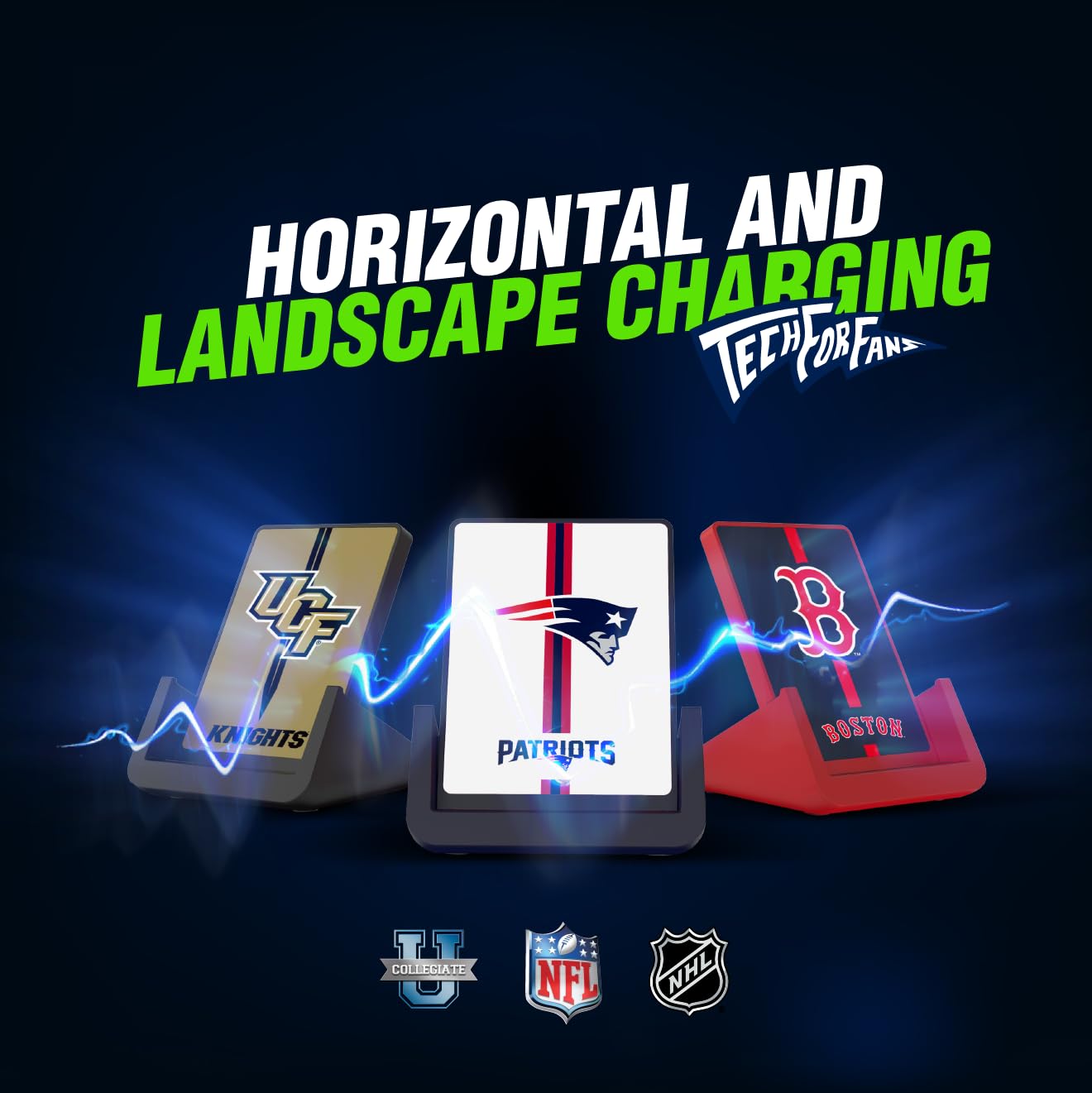 SOAR NFL New England Patriots Wireless Charging Stand V.4 - Fast Qi-Certified Phone Charger for iPhone & Android - Perfect for Home, Office & Game Day Decor