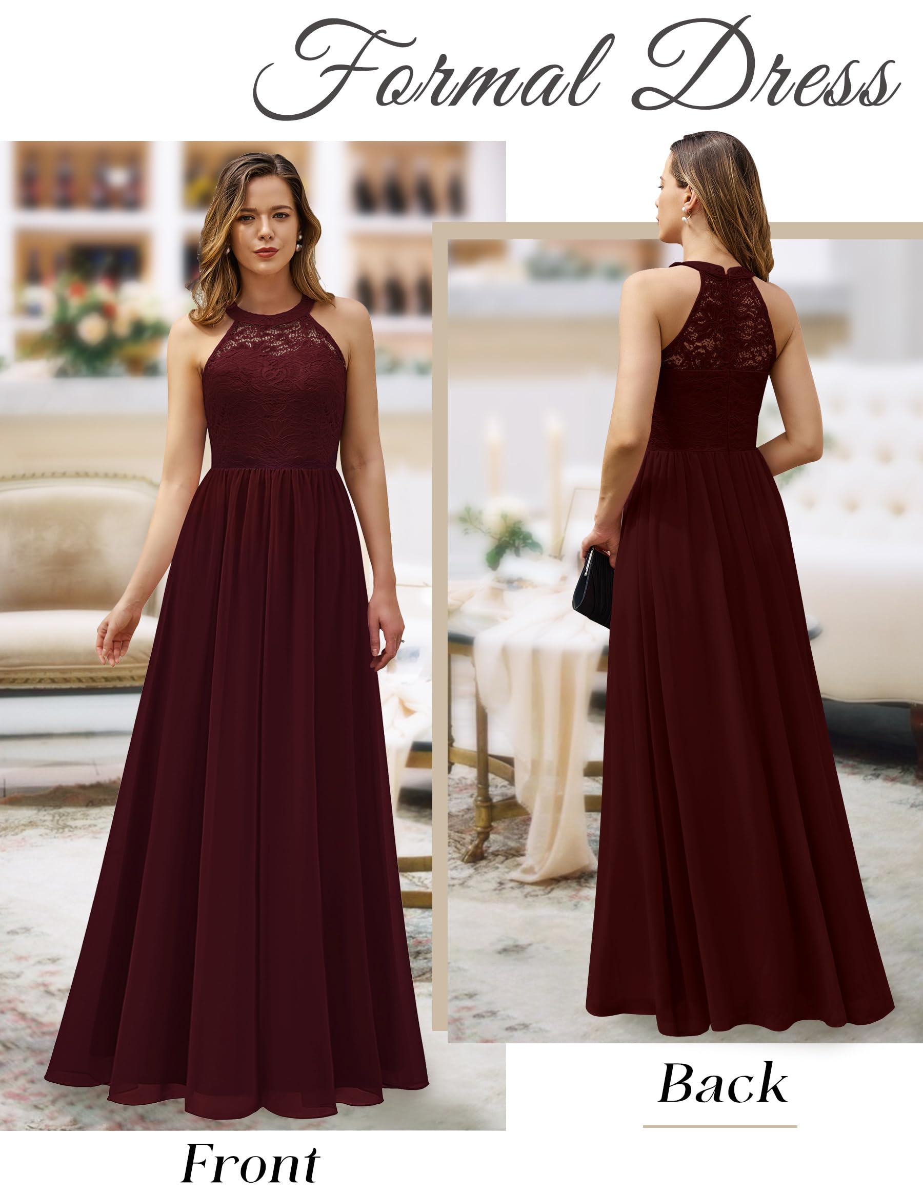 Wedtrend Women's Formal Prom Dress - Elegant Halter Neck Long Gown with Floral Lace for Bridesmaids, Evening Party, Wedding Guest & Special Occasions