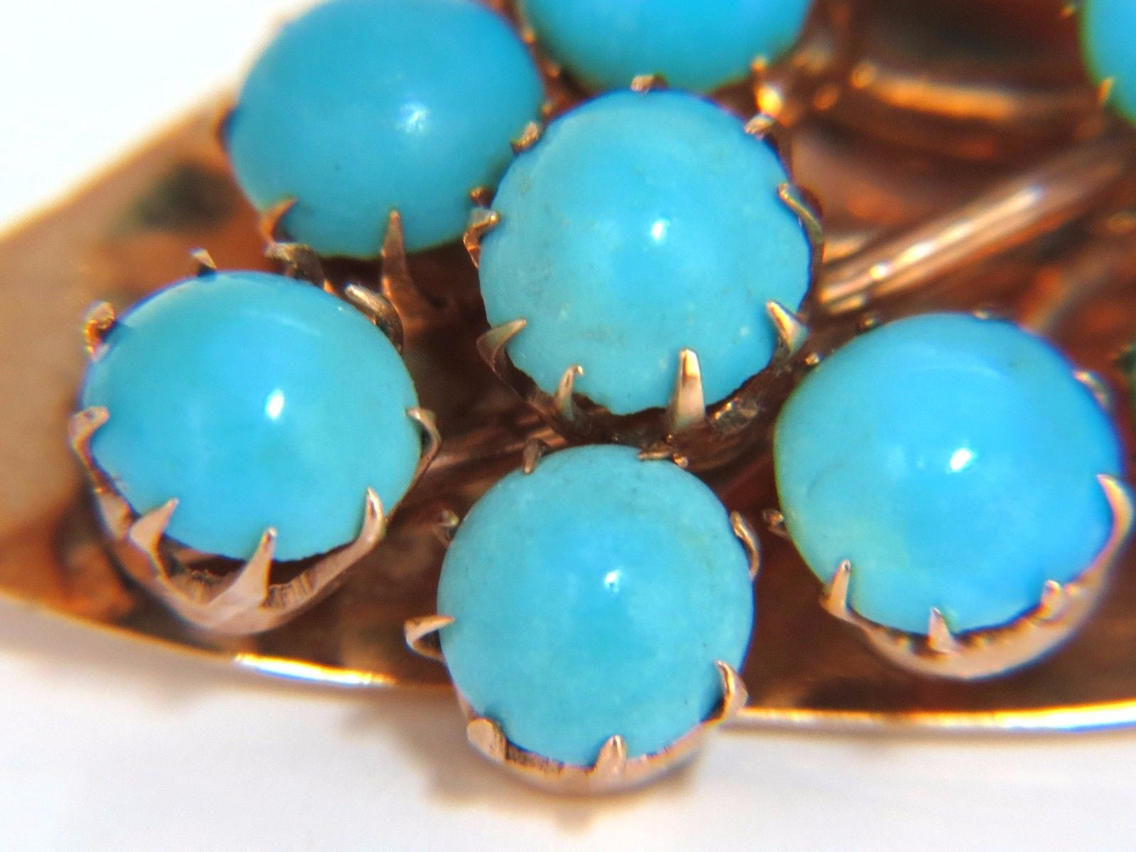 Vintage 1940s Persian Turquoise Leaf Brooch - Handmade 14K Rose Gold Pin - Perfect for Vintage Jewelry Collectors & Special Occasions