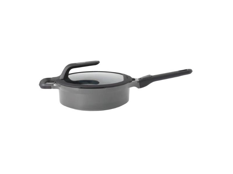 BergHOFF GEM 10 Non-Stick Covered Saute Pan 3.5 Quart with Detachable Handle, Grey - Perfect for Sautéing, Frying & Simmering on Gas, Electric & Induction Cooktops