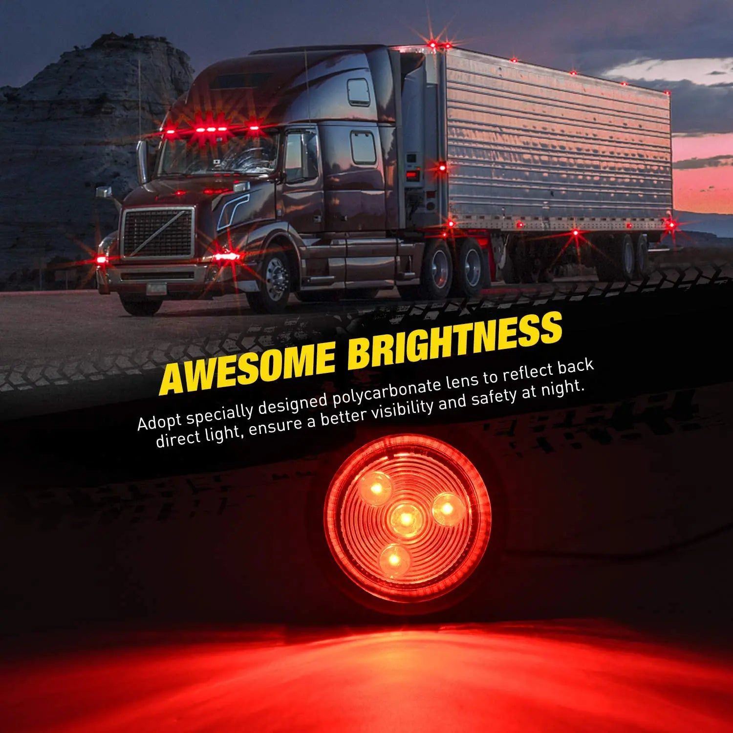 2 Inch Red Round LED Side Marker Lights - 5 Pcs Set for Trucks, Trailers, Boats & RVs - DOT Approved Waterproof Clearance Lights for Night Safety