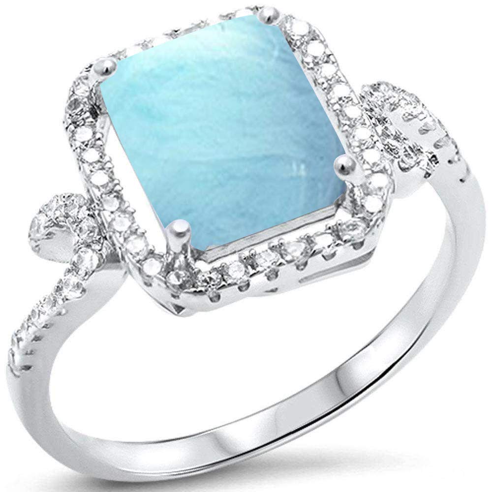 Natural Larimar & Cubic Zirconia Radiant Cut Sterling Silver Ring - Size 6-8 | .925 Silver Jewelry for Women | Perfect for Weddings, Anniversaries & Special Occasions