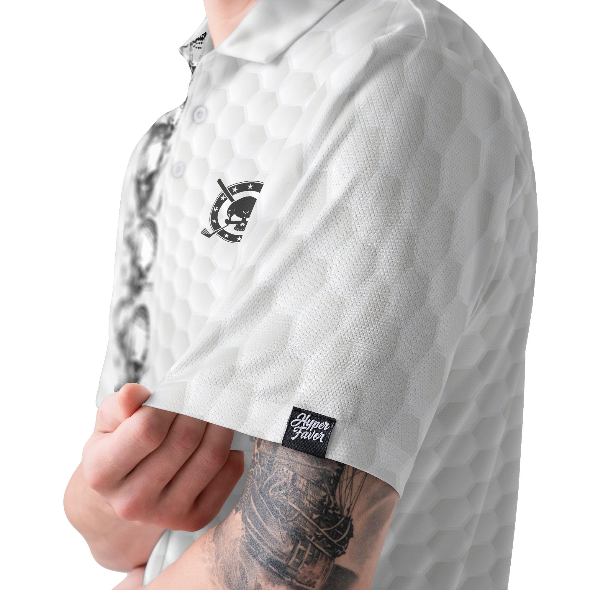 HYPERFAVOR Men's Skull Print Quick-Dry Golf Polo Shirt - Breathable Short Sleeve Performance Shirt for Golfing & Casual Wear - Perfect for Golf Courses, Summer Outings & Club Events