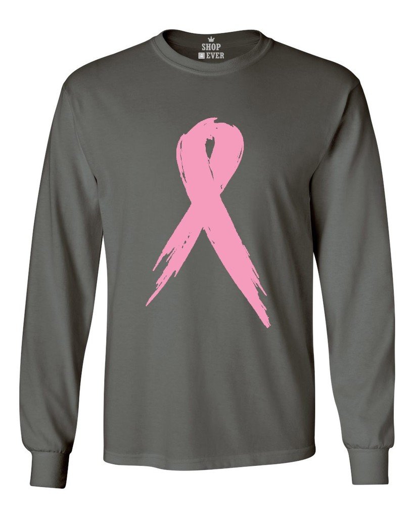 Pink Breast Cancer Ribbon Awareness Men's Long Sleeve Shirt - Support Cause with Comfortable Cotton Tee for Fundraisers & Everyday Wear