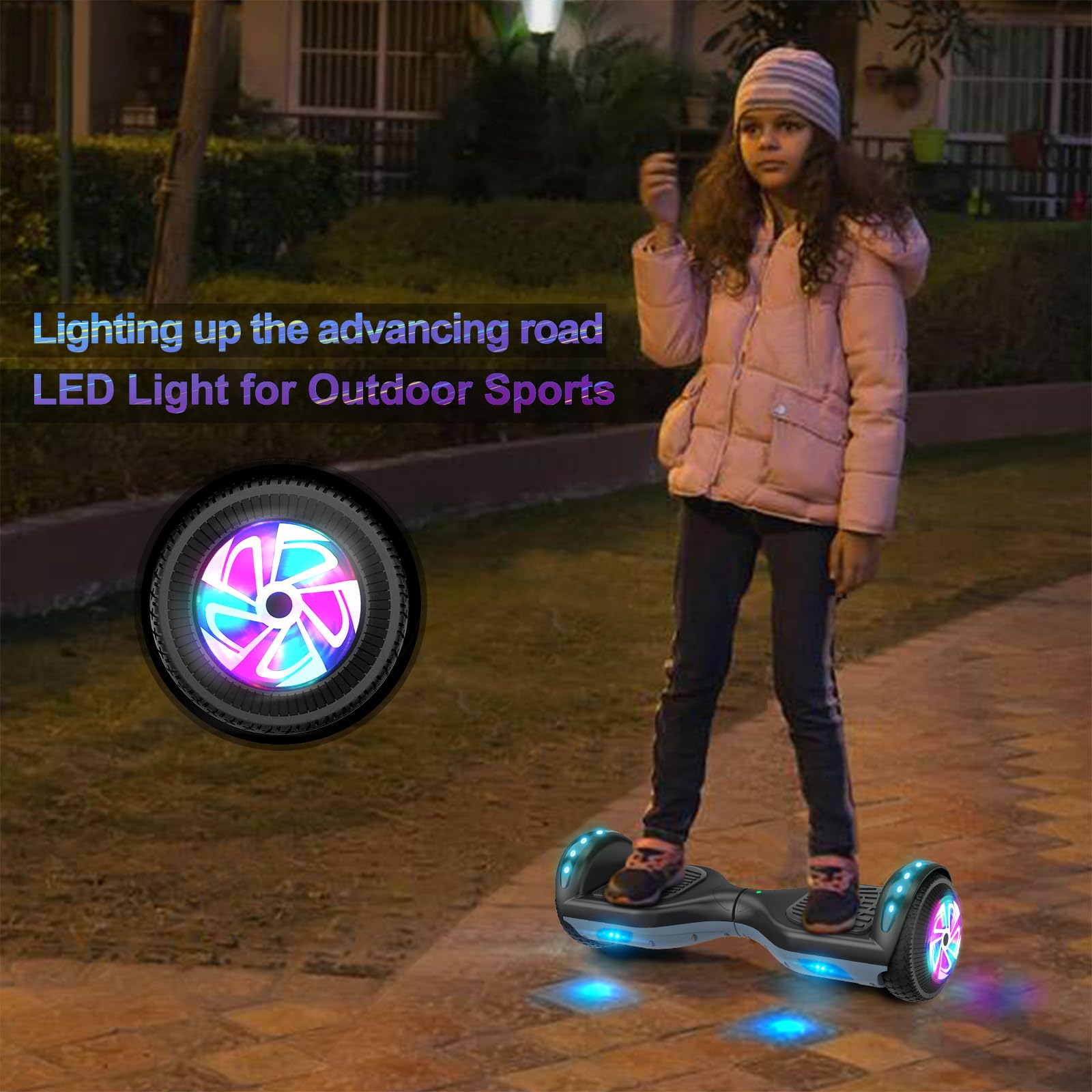 6.5 Inch Self Balancing Hoverboard with Bluetooth & LED Lights - Electric Scooter for Kids & Teens - Perfect for Commuting, Campus Travel & Outdoor Fun