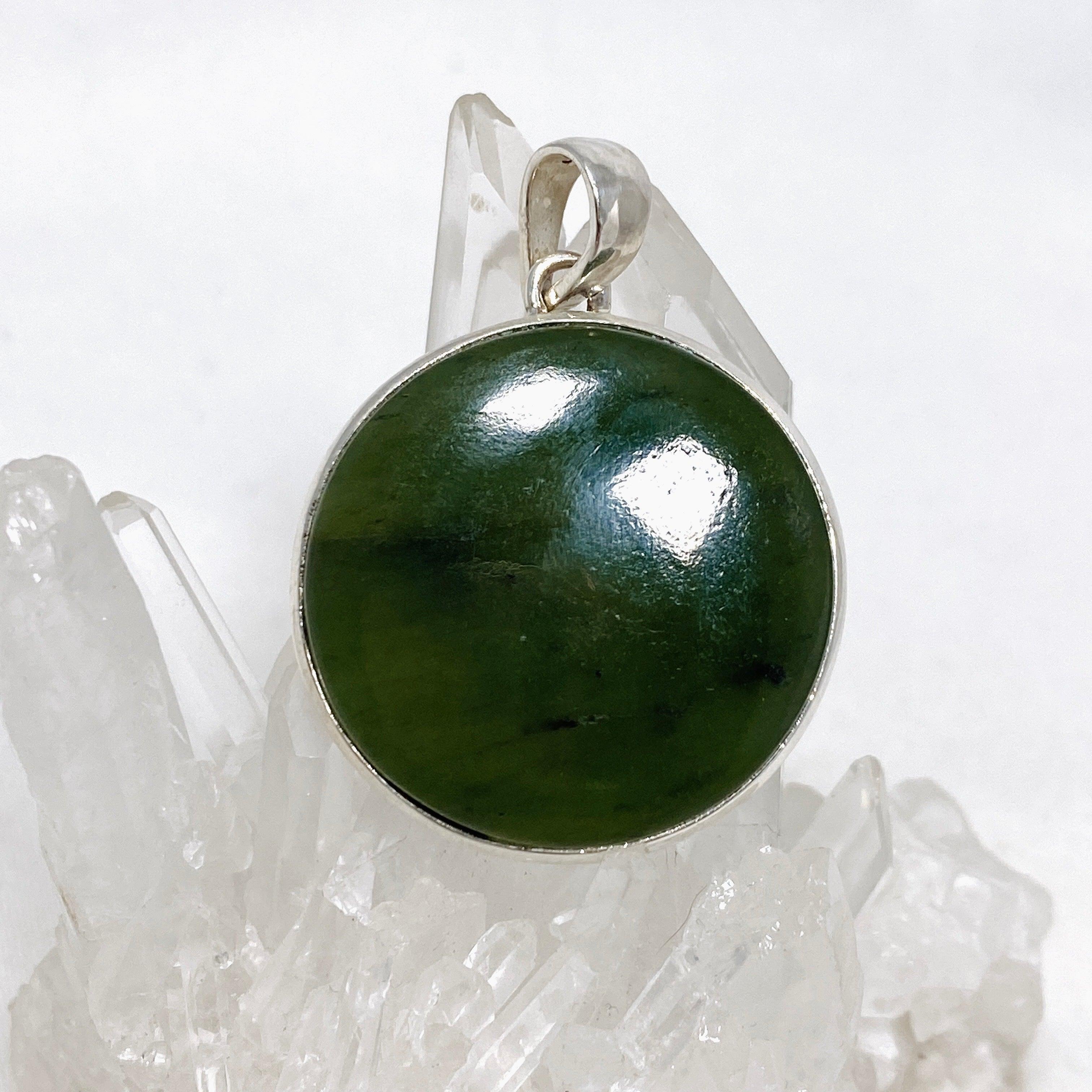Natural Siberian Jade Nephrite Round Pendant - PPGJ671 - Handcrafted Gemstone Jewelry for Meditation, Healing & Spiritual Gifts