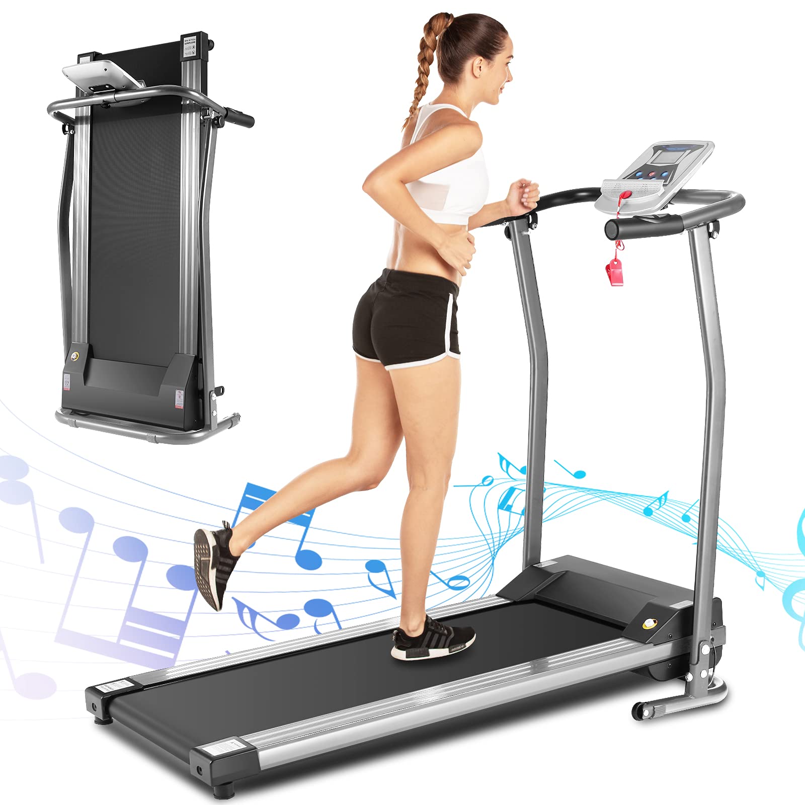 Electric Folding Treadmill for Small Spaces - Ultra Quiet Portable Running Machine with 12 Programs & LCD Display | Perfect for Home Gym, Apartment Workouts & Office Exercise