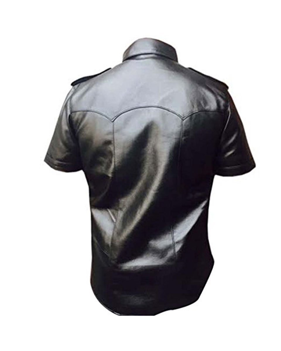 Men's Genuine Sheep Leather Police Uniform Shirt - BLUF Gay Leather Shirt for Men | Premium Lamb Leather for Cosplay, Fetish Wear & Fashion Outfits