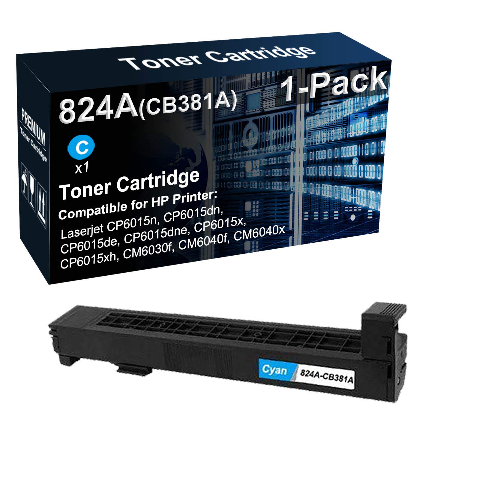 Compatible HP 824A CB381A High Yield Cyan Laser Toner Cartridge (1-Pack) for HP CP6015 CM6030 CM6040 Printers - Perfect for Office Documents & Photo Printing with Vivid Colors