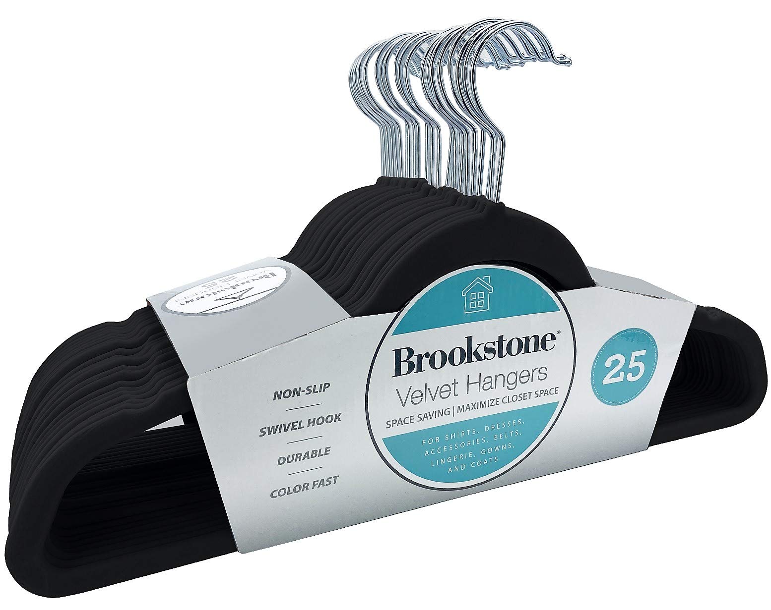 BROOKSTONE 25 Pack Velvet Hangers - Non-Slip 360° Swivel Hook, Lightweight Slim Space Saving Closet Organizers for Shirts, Pants, Dresses & Coats - Strong Durable No Fabric Staining Garment Hangers