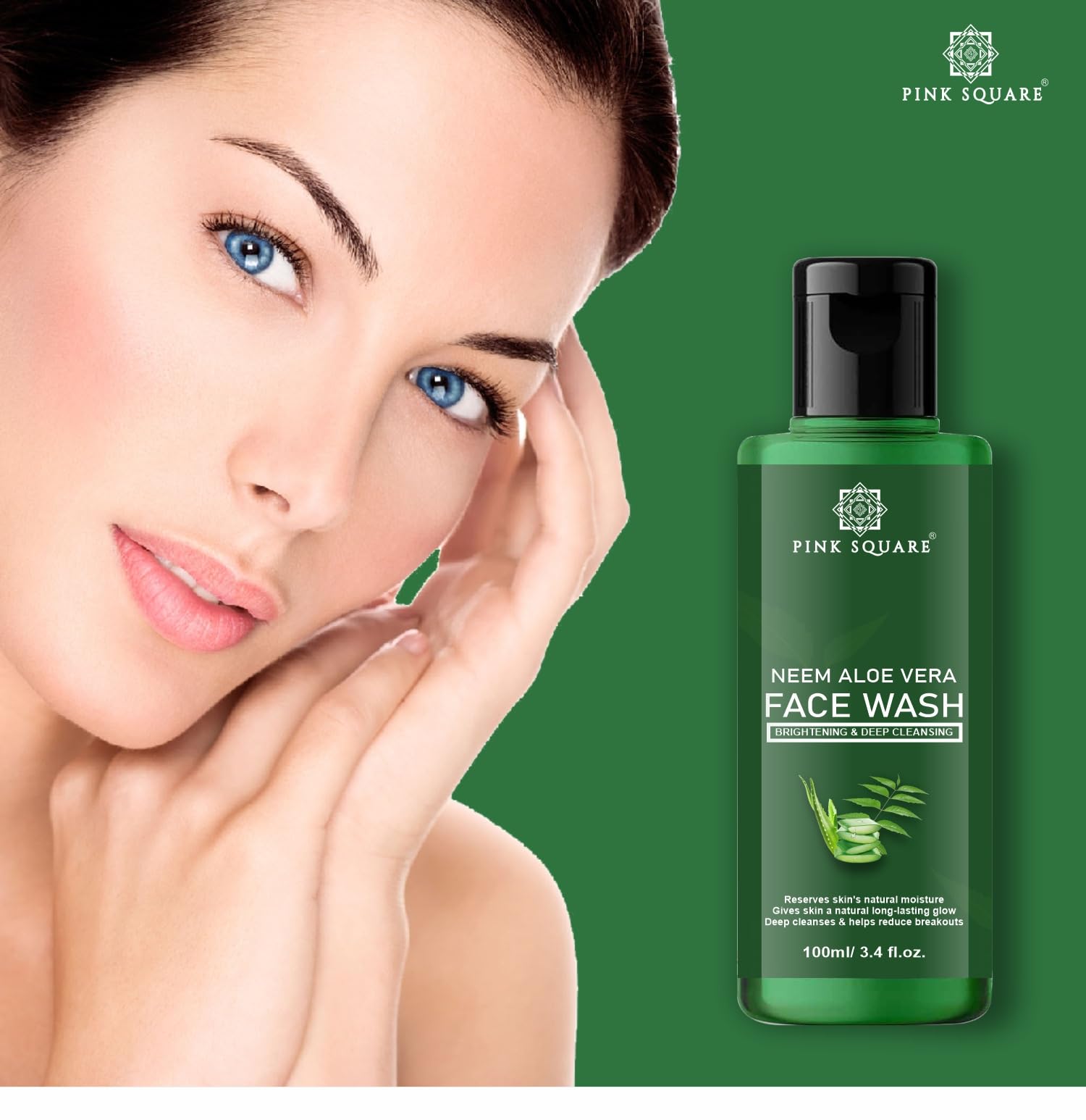 Pink Square Neem & Aloe Vera Purifying Face Wash - Prevents Pimples, Controls Oil & Softens Skin - 100ml | Gentle Daily Cleanser for Acne-Prone & Sensitive Skin