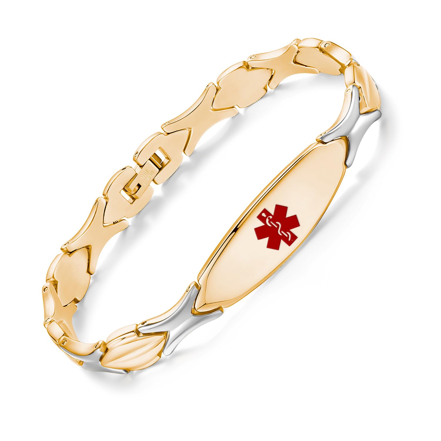 LinnaLove Shiny Stainless Steel Medical Alert ID Bracelet for Women - Free Engraving, Hypoallergenic, Waterproof | Perfect for Diabetes, Allergies & Emergency Medical Identification
