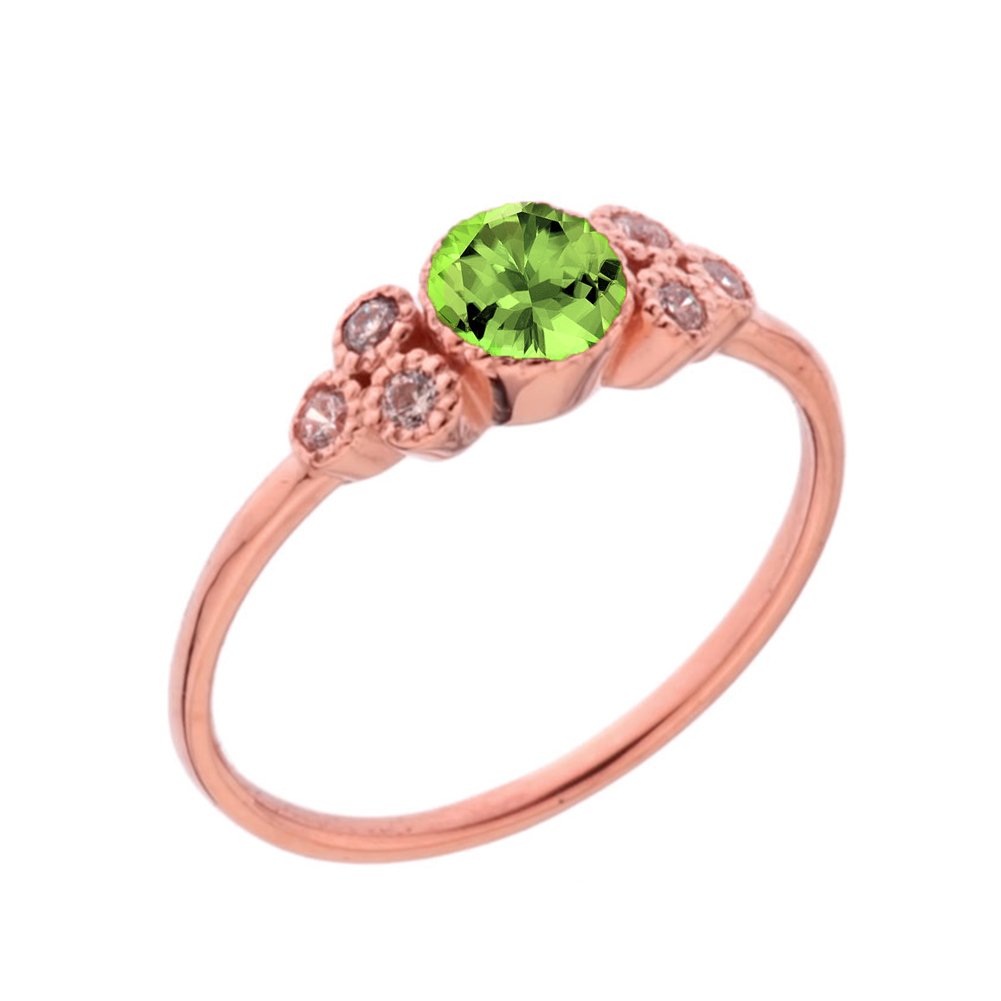 14K Rose Gold Peridot Floral Cluster Promise Ring with White Topaz - Elegant Jewelry for Women, Gift for Her, Anniversary, Engagement, Wedding, Valentine's Day