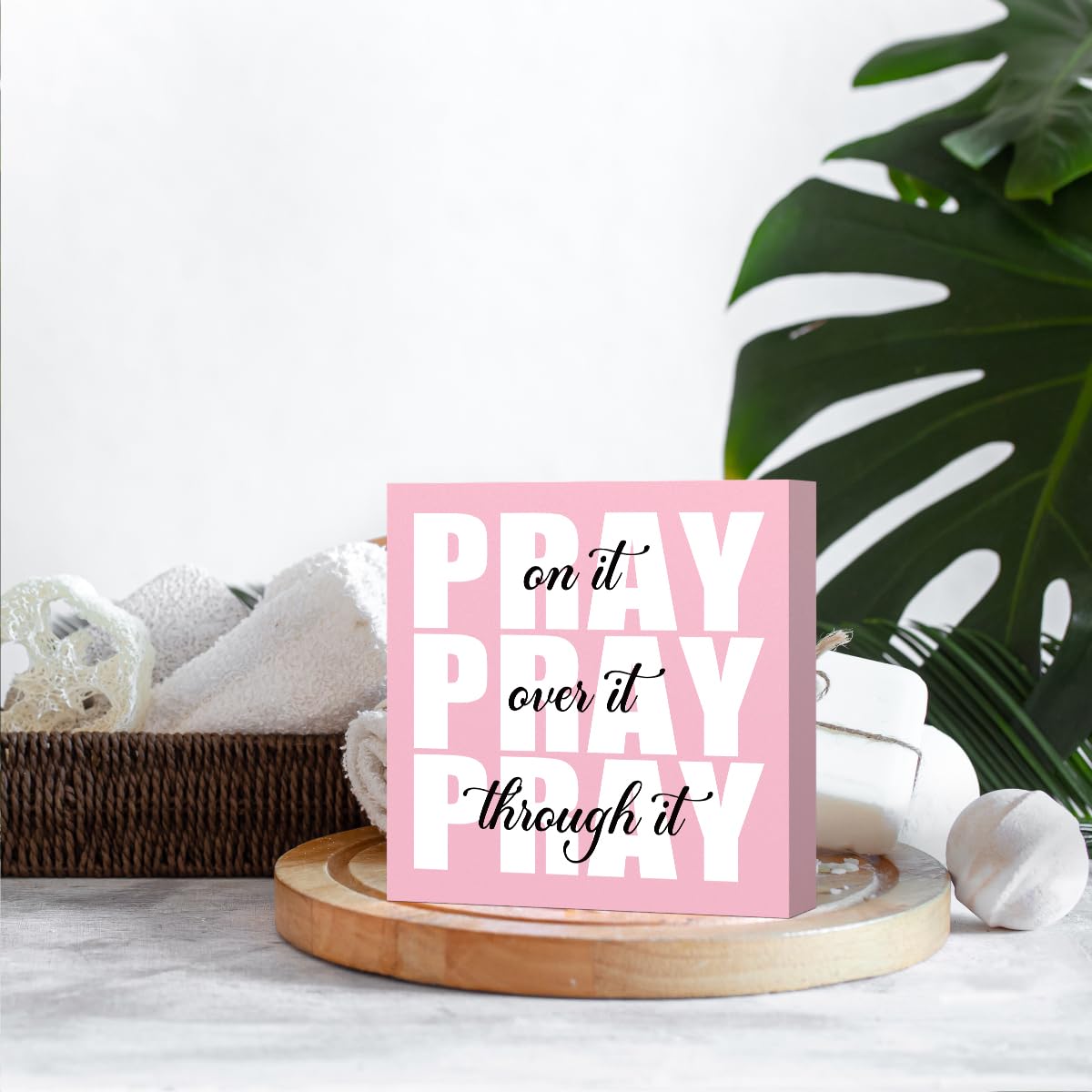 Pink Office Desk Decor Sign - Inspirational Christian Wooden Wall Art with Bible Verse, Perfect for Women's Dorm Room & Bathroom Decor, Thoughtful Gift for Female Boss | Home, Office & Prayer Room Decoration