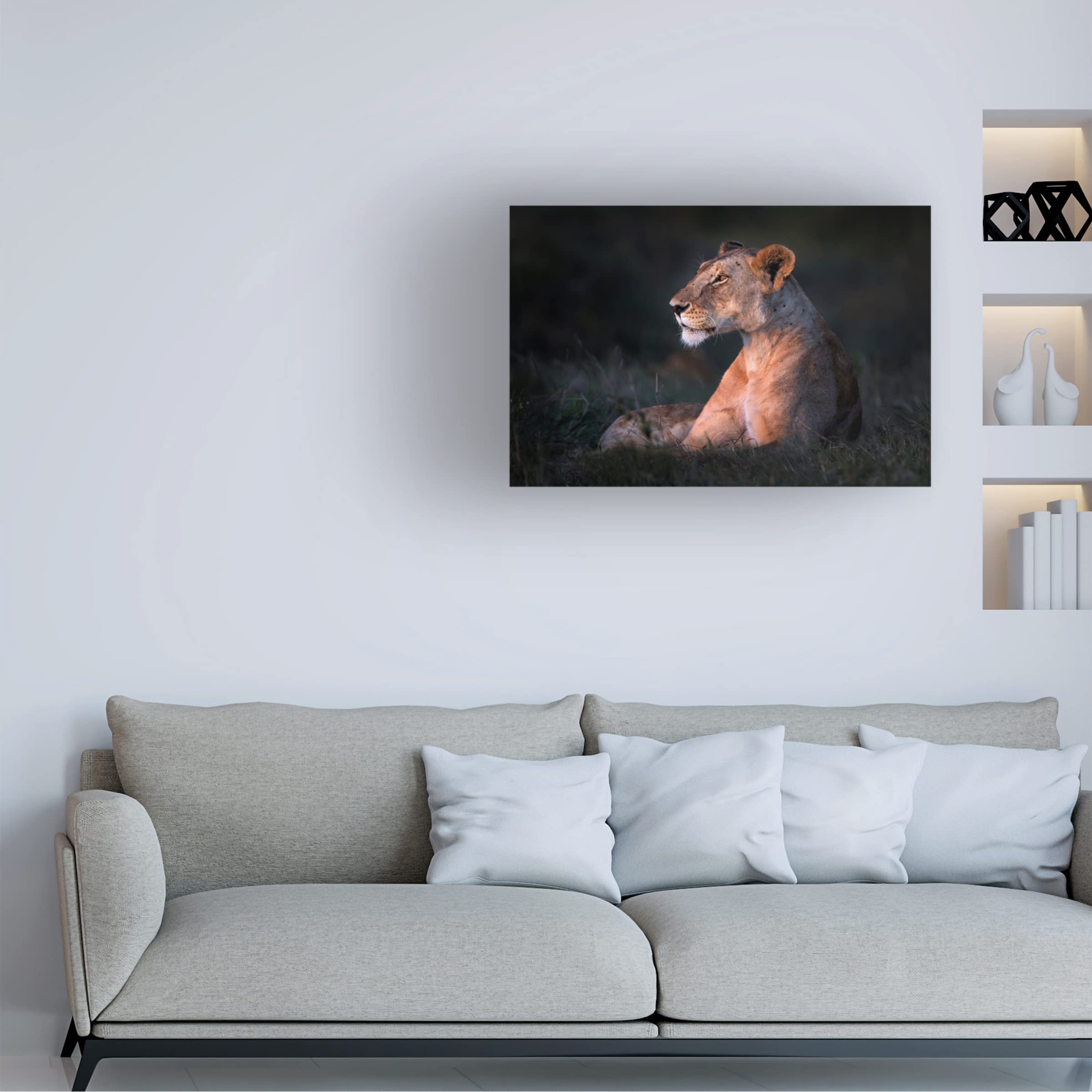Xavier Ortega 'Lone Lioness' Canvas Wall Art Print - Wildlife Lion Painting for Living Room, Bedroom & Office Decor