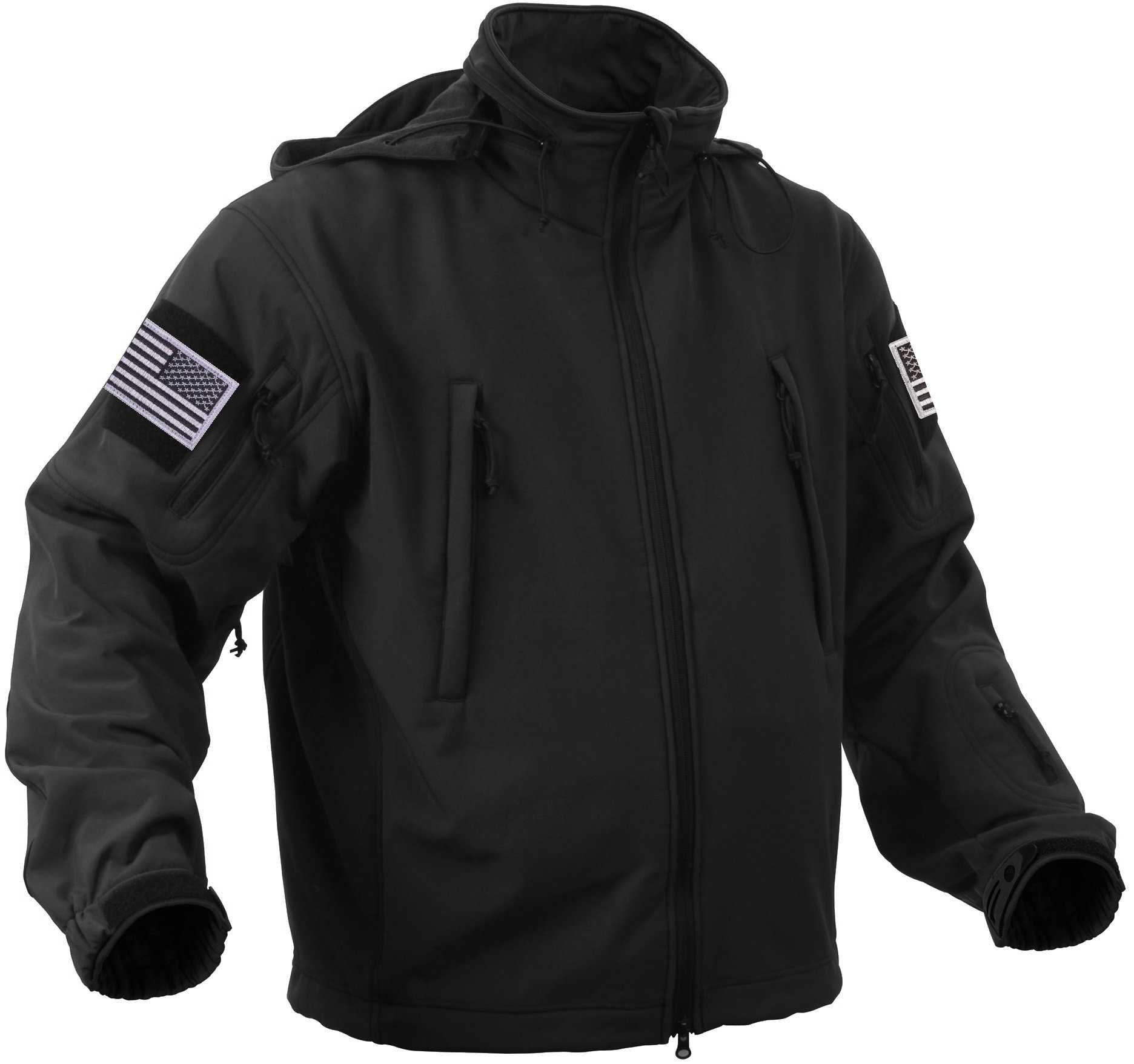 Rothco Special Ops Tactical Soft Shell Jacket with Patches Bundle - XX-Large Black with Silver Patches | Military Style Outdoor Jacket for Hiking, Camping & Tactical Training