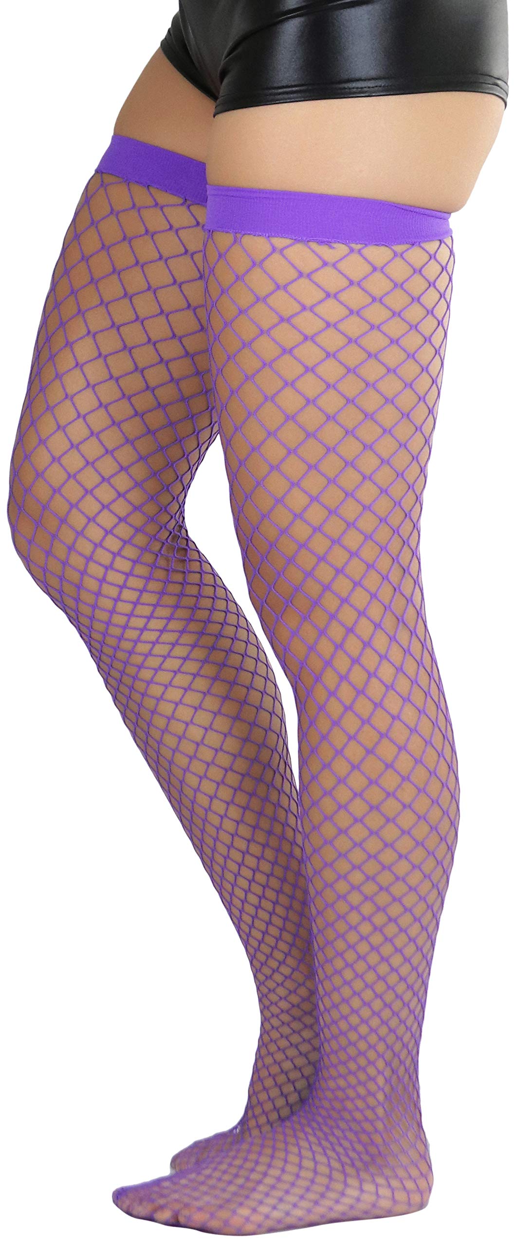 ToBeInStyle Women's Fishnet Thigh High Stockings - Sexy Sheer Bright & Vibrant Tights for Cosplay, Halloween, Burlesque & Night Out