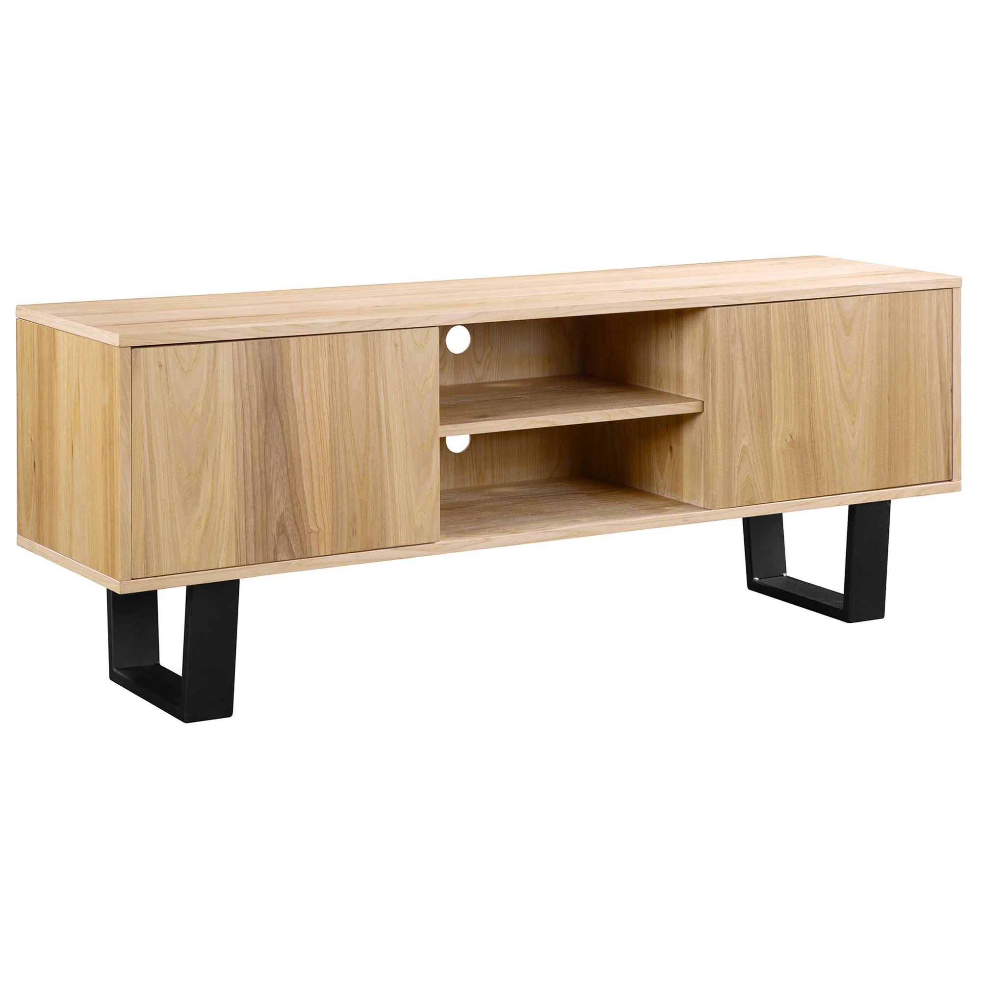 Modern Boston TV Stand - Natural Wood Entertainment Center for Living Room, Bedroom & Home Theater