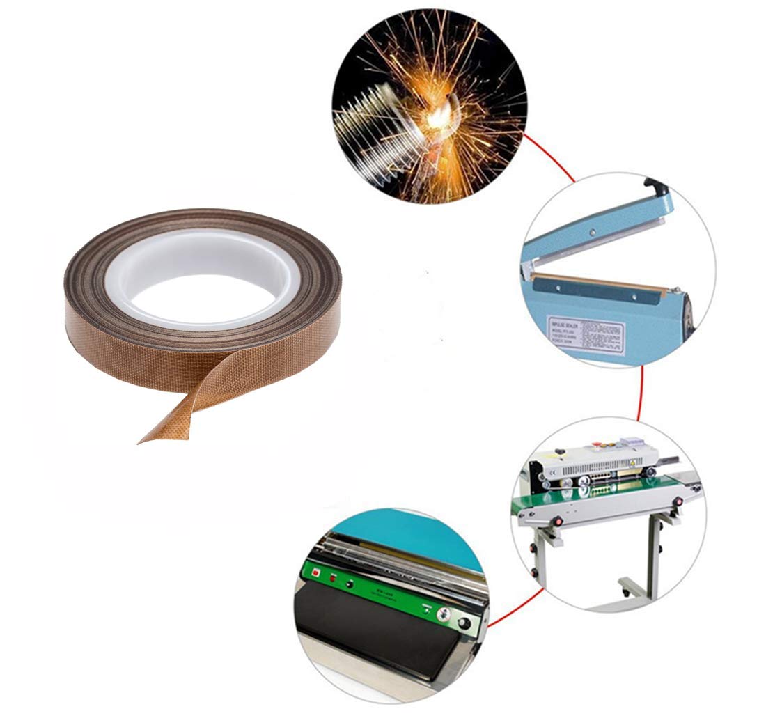 2 PCS PTFE Coated Fiberglass Teflon Tape - High Temperature Resistant Adhesive Tape for Drying Conveyor Belts, Welding Seals & Vacuum Sealer Machines (Brown, 13mm x 11yd/33ft x 0.18mm) - Ideal for Industrial Food Processing, Packaging Equipment & Heat Press Applications