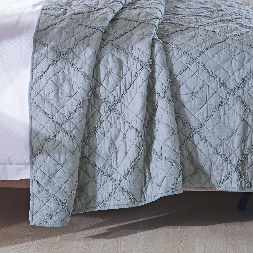 Luxury Calla Angel Diamond Applique Pure Cotton Voile Quilt - Queen Size, Fog Gray - Soft & Breathable Bedding for Master Bedroom, Guest Room, or Hotel Decor