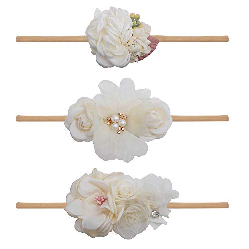 BFNAAgirl Baby Girl Floral Headband Set - 3 Pack Nylon Flower Crown Hairbands, Stretchy Elastic Hair Accessories for Toddlers & Kids - Perfect for Birthday Gifts, Photo Shoots & Special Occasions