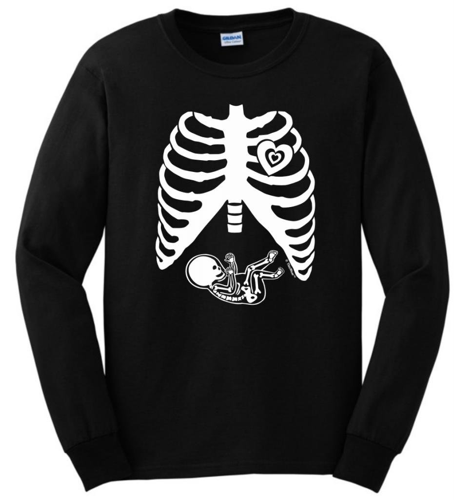 ThisWear Pregnant Skeleton Baby Maternity Themed Long Sleeve T-Shirt for Halloween, Pregnancy Announcement & Themed Parties