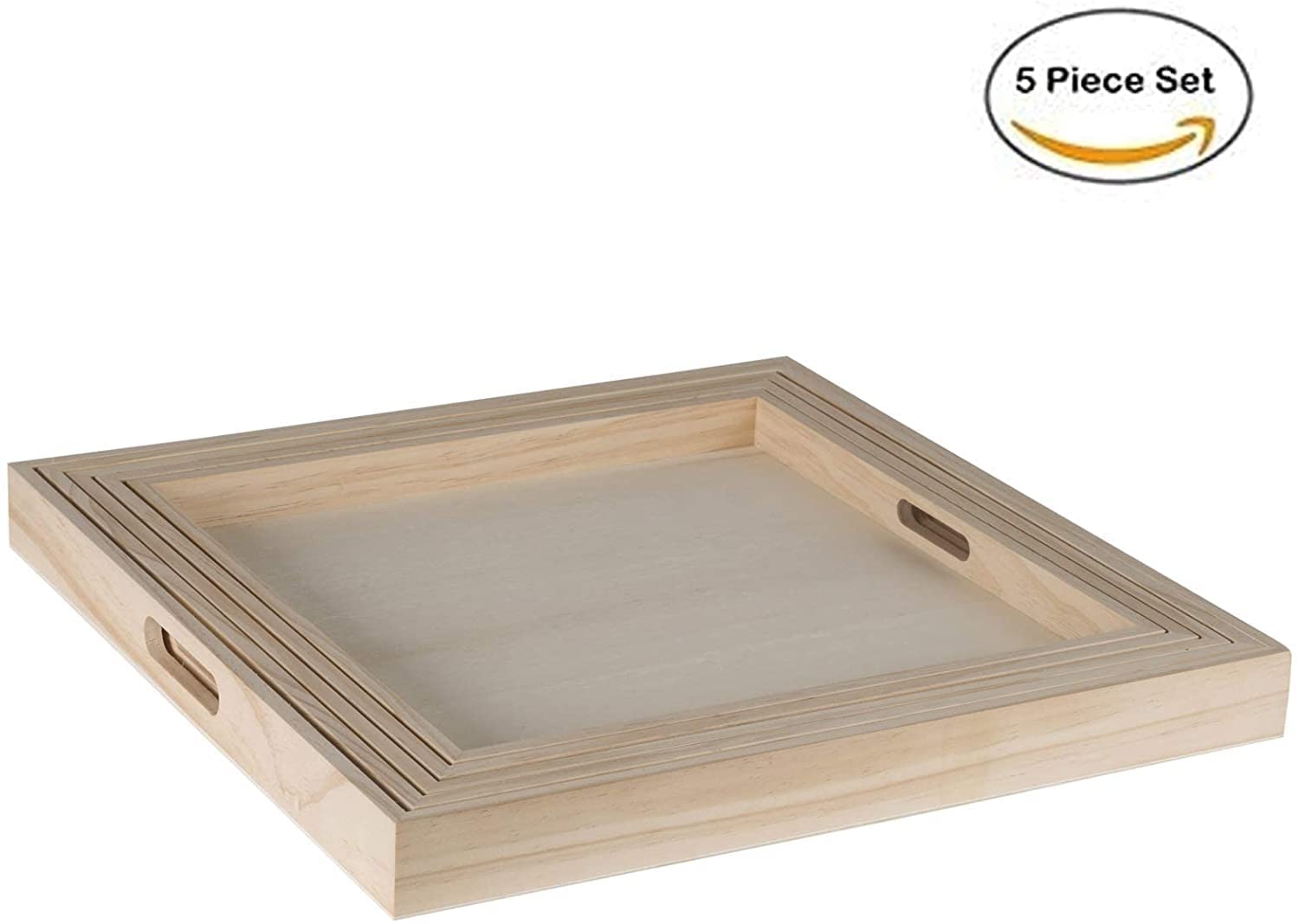 Wooden Square Trays and Sets - Bulk 6 Nesting 30 Piece Breakfast Serving Trays for Buffet, Montessori, Party, Home Organization & Decor | Perfect for Dining, Entertaining, Classroom Activities and Stylish Storage