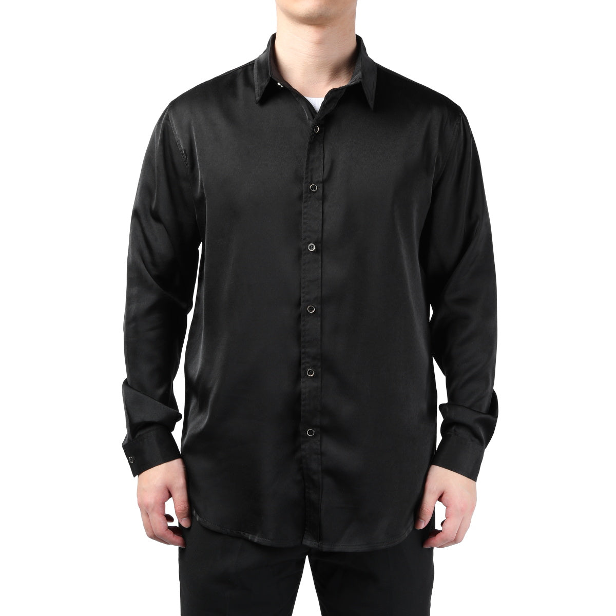 Premium Solid Color Men's Dress Shirt - Classic Black Formal Business Shirt for Office, Wedding & Special Occasions