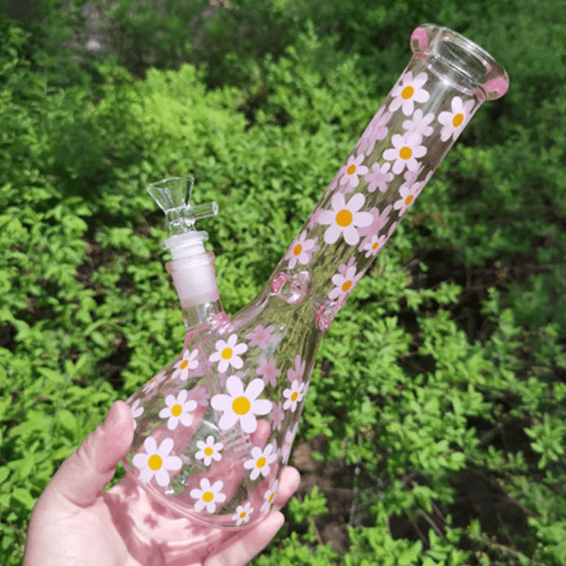 Premium Daisy Glass Bong - Thick Beaker Base Water Pipe for Smoking | Portable & Durable Design | Perfect for Home Use, Parties, and Travel