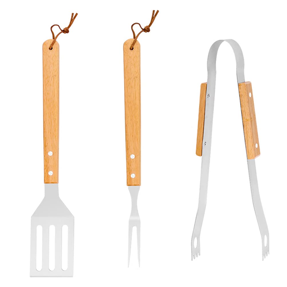 HEMOTON 10-Piece Stainless Steel BBQ Grill Tool Set - Heavy Duty BBQ Tongs, Meat Forks, Spatula & Yakitori Skewers for Outdoor Grilling, Camping & Backyard Cookouts