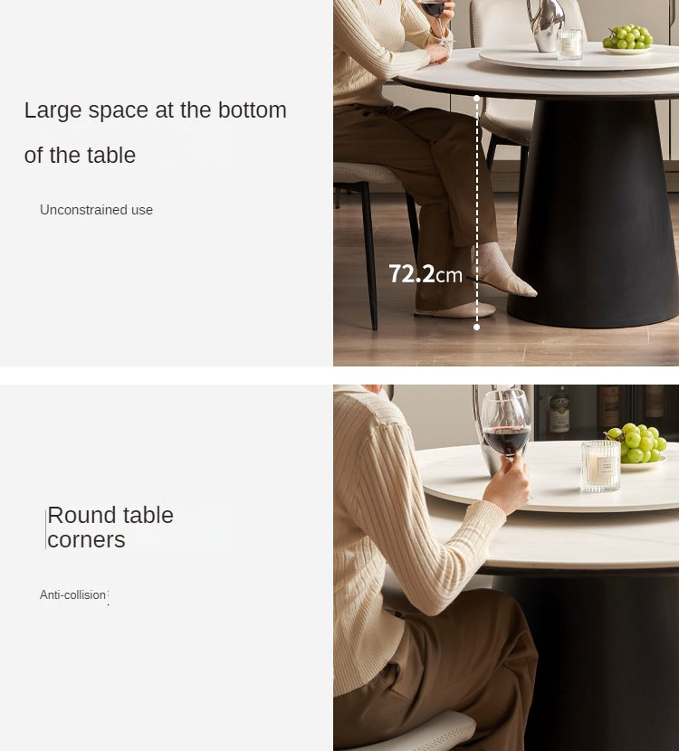 Solid Oak Wood Round Dining Table with Rock Plate - Perfect for Farmhouse, Rustic, and Modern Dining Rooms