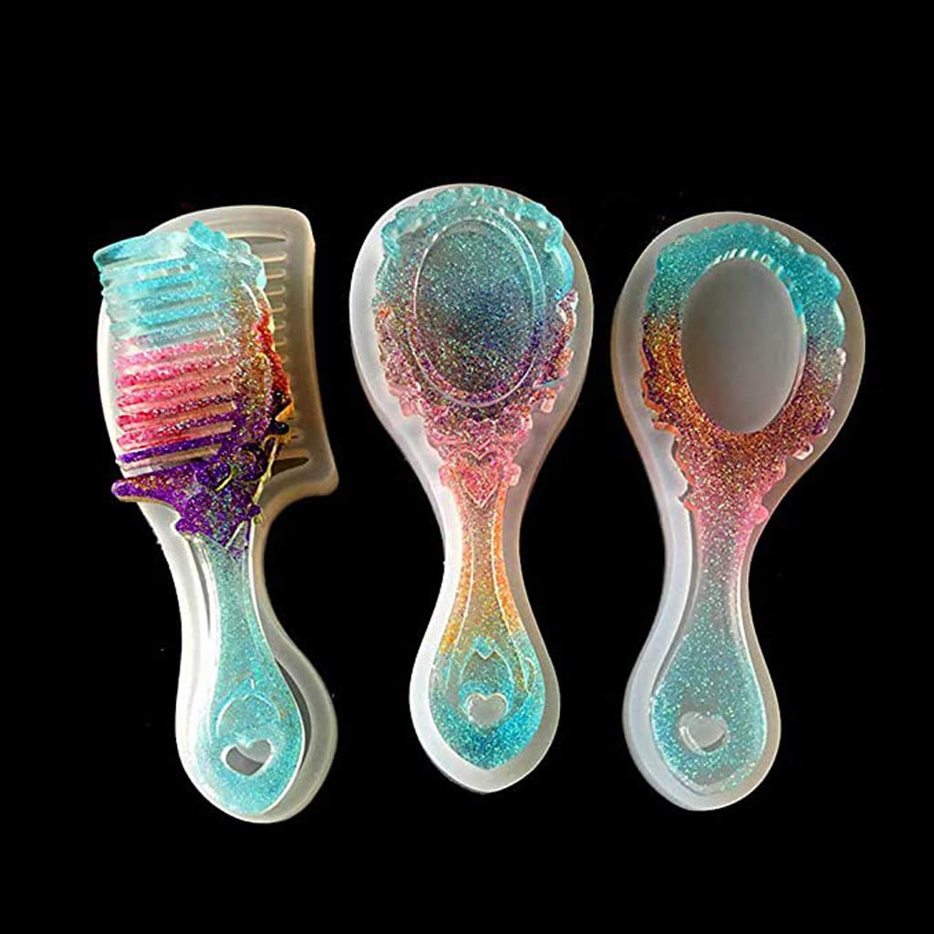 4 Styles DIY Resin Molds Kit for Hair Comb Mirror - Silicone Craft Molds for Jewelry, Home Decor & Wedding Accessories - Perfect for Resin Art, DIY Gifts & Craft Projects