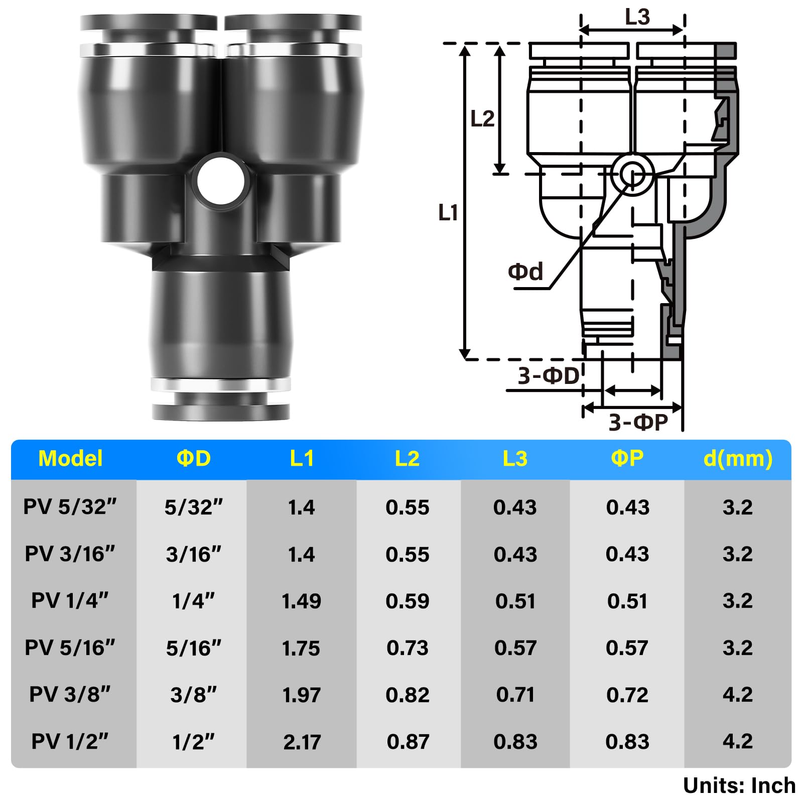 1/4 Inch OD Y Splitter Plastic Push to Connect Fittings - 3 Way Tube Connector, Push Fit & Lock PY-1/4 (Pack of 10) - Ideal for Air Compressors, Pneumatic Tools & DIY Plumbing Projects