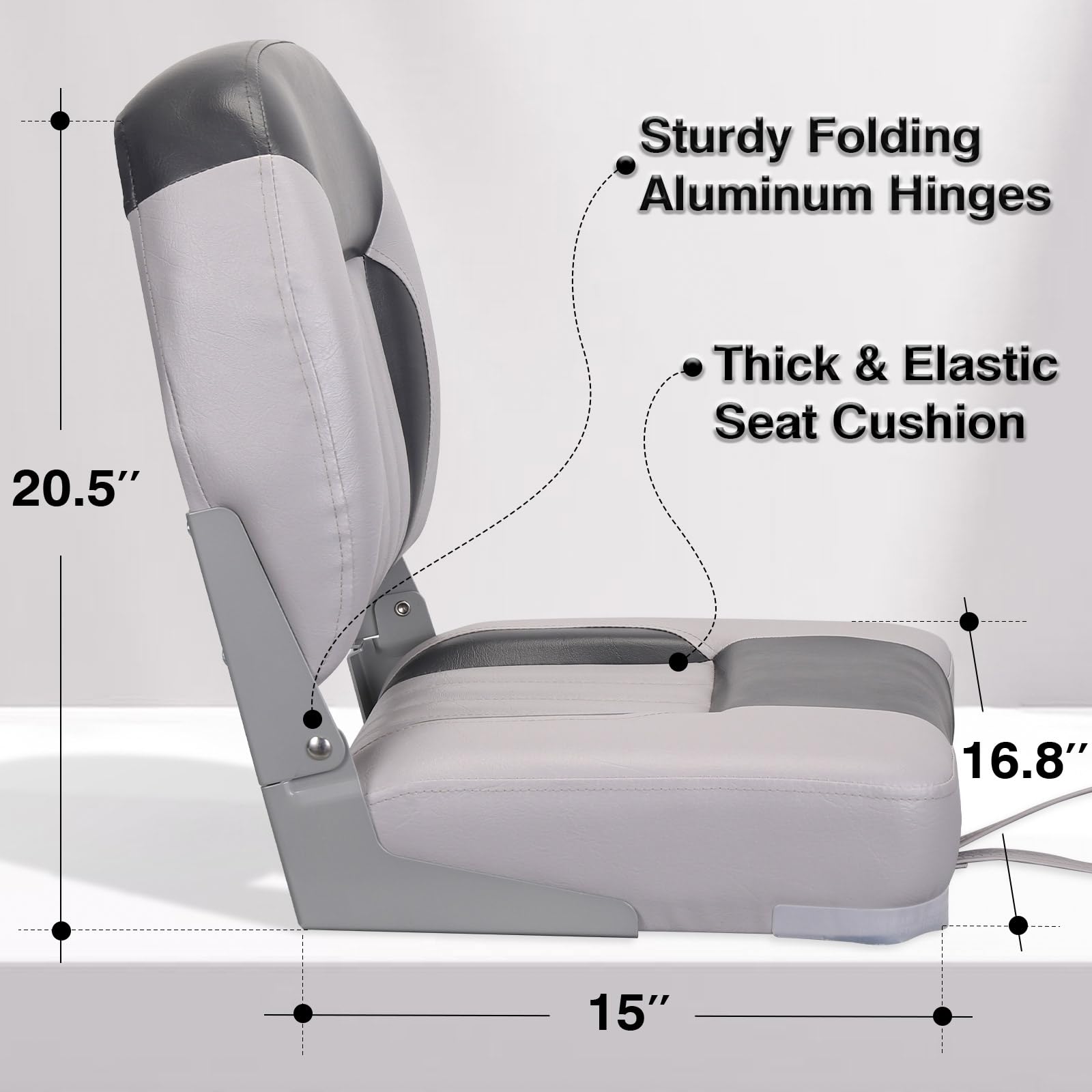 Leader Accessories Elite Low/High Back Folding Fishing Boat Seat - Pair of 2, Comfortable & Durable Marine Chairs for Fishing Boats, Yachts, and Outdoor Water Activities