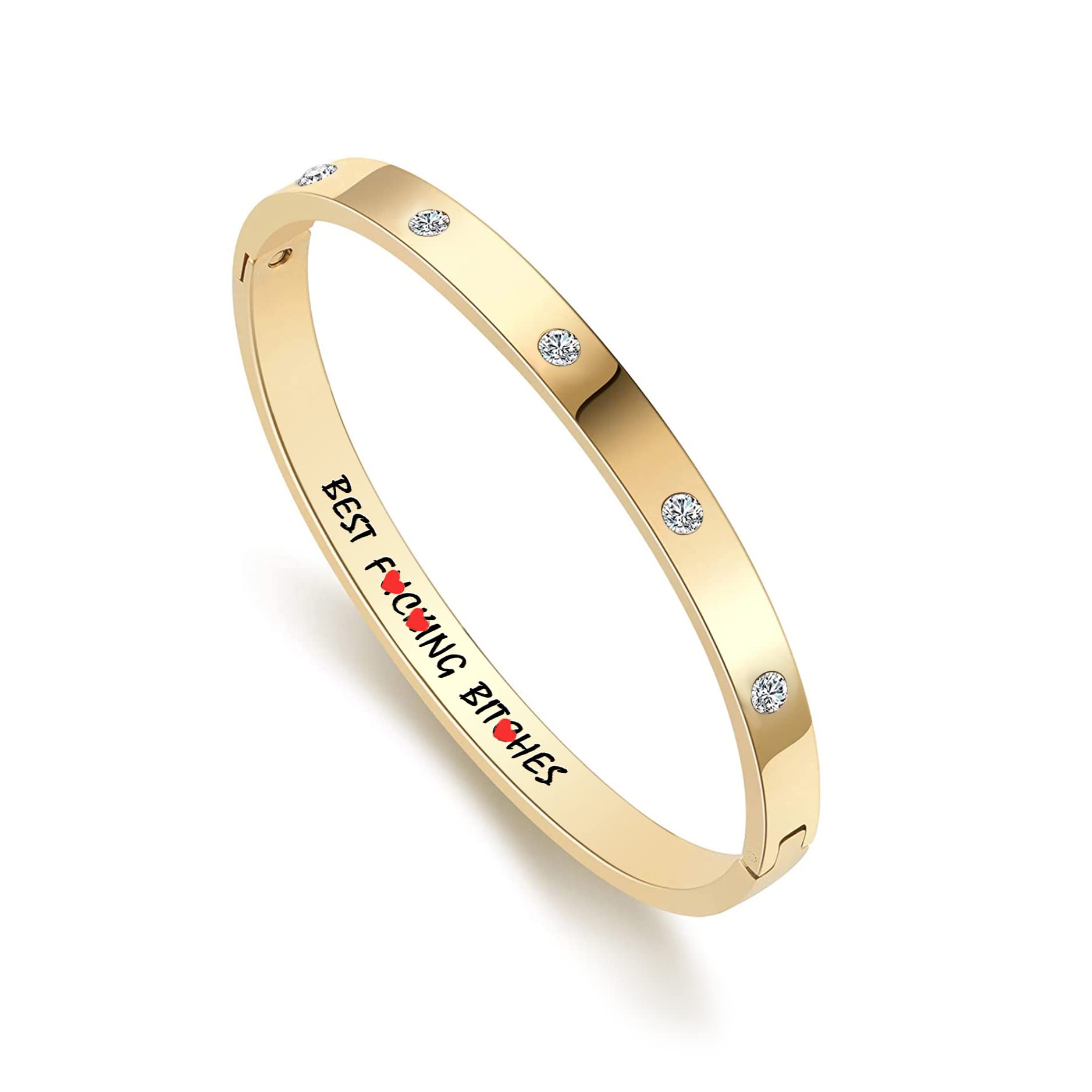 18K Gold Plated Stainless Steel Personalized Inspirational Bangle Bracelet for Women & Teen Girls with Cubic Zirconia Stones - Perfect Birthday Gift, Anniversary Present & Everyday Elegant Jewelry
