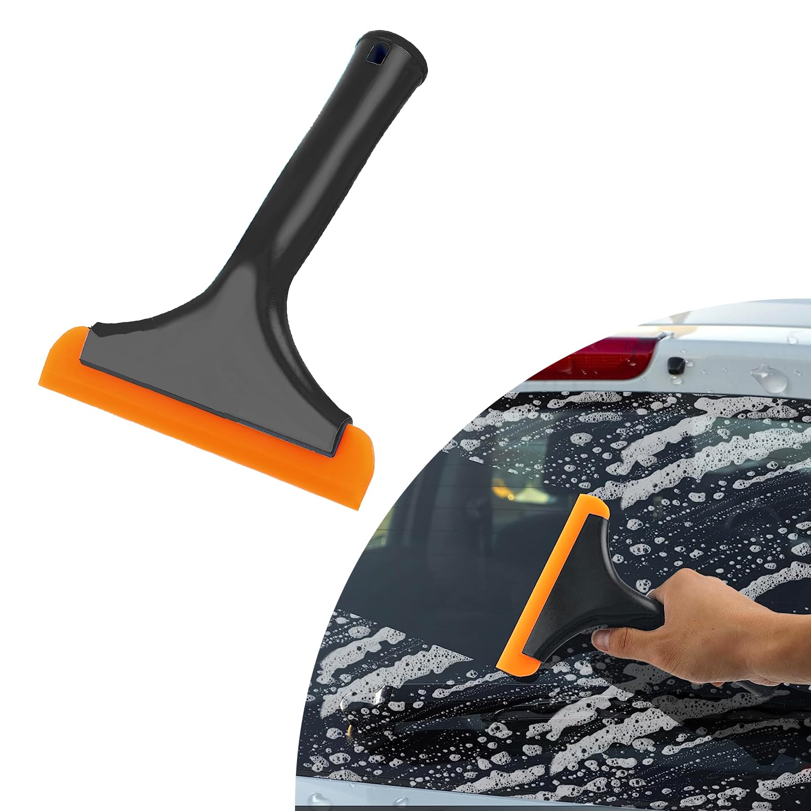 Ziciner 5.9 Inch Small Silicone Window Squeegee - Water Blade Scraper for Car Windshield, Auto Glass, Mirrors & Home Cleaning - Non-Slip Handle Multi-Purpose Cleaner (Black) - Perfect for Rainy Days, Car Wash & Household Window Cleaning