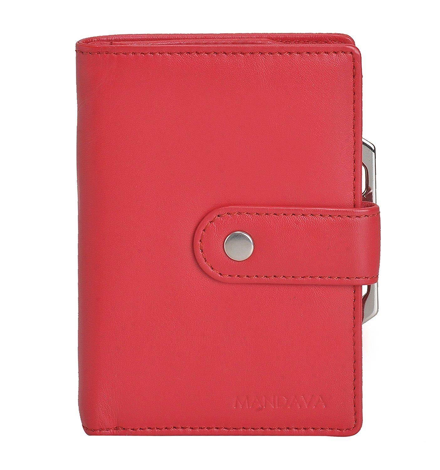 Genuine Safiano Leather Women's Wallet - Premium RFID Blocking Credit Card Holder with Zipper Coin Pocket (Red) | Perfect Gift for Mother's Day, Birthday & Travel Accessories
