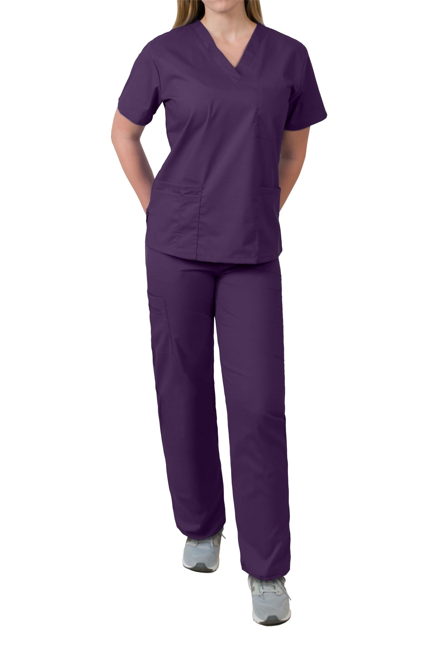 Medgear Women's Scrubs Set - 4 Pocket Medical Uniform Top & Multi-Pocket Pants for Nurses, Doctors & Healthcare Professionals | Comfortable Workwear for Hospital Shifts & Clinical Duties