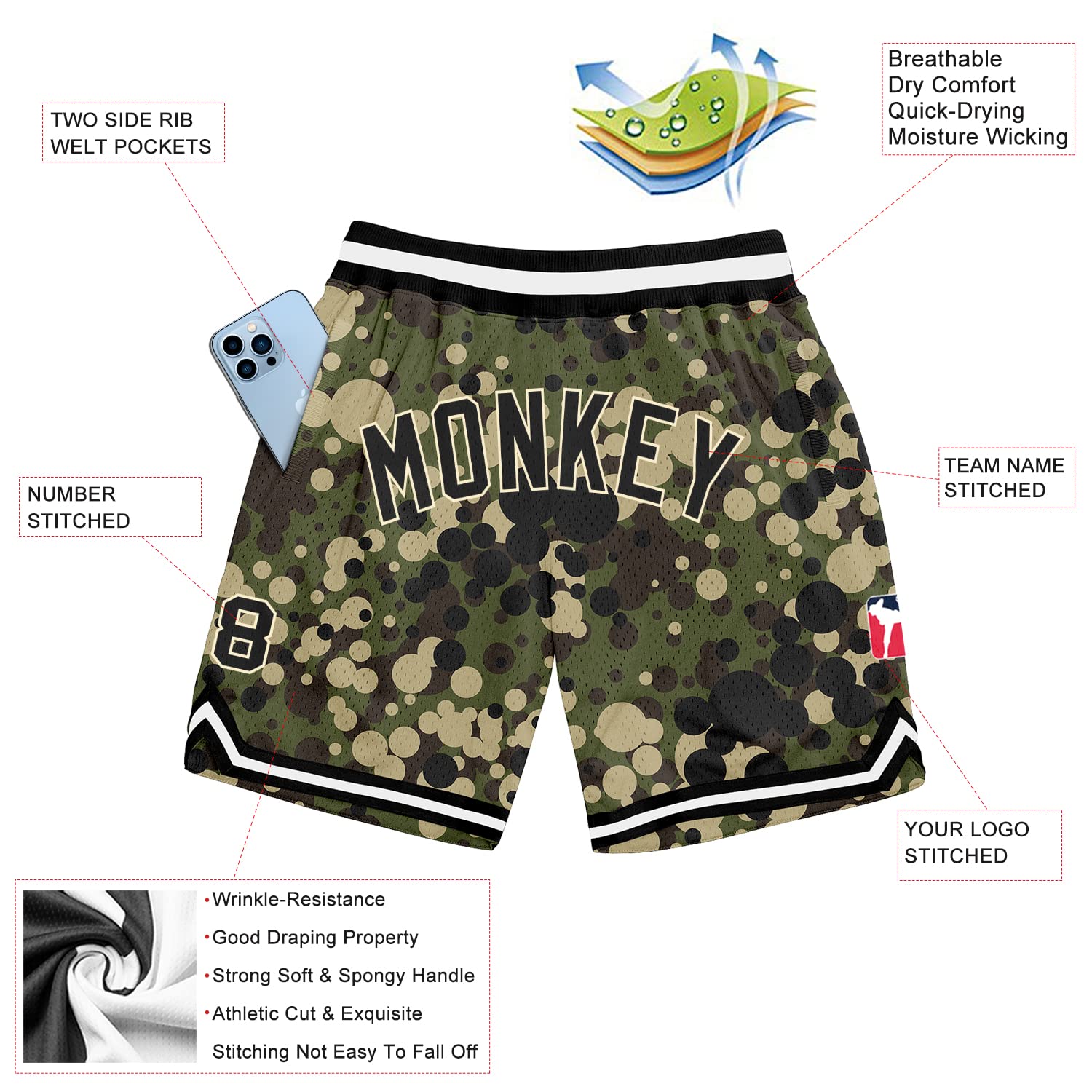 Custom Basketball Shorts for Men & Boys - Stitched Name & Number - S-3XL for Sports & Training