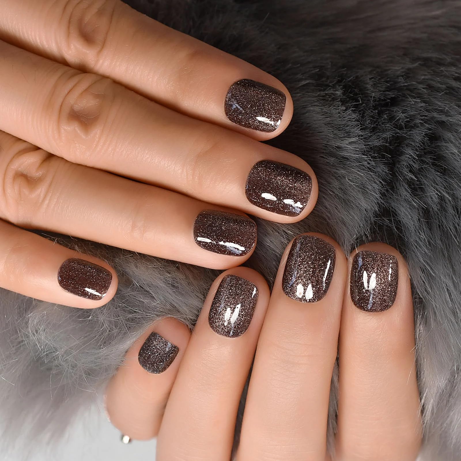 Curvlife Press on Nails Acrylic Fake Nails - Gray Star Design Full Cover False Nails Kit with Glue & Adhesive Tabs - 30pcs Reusable Artificial Nails for Parties, Weddings & Everyday Wear