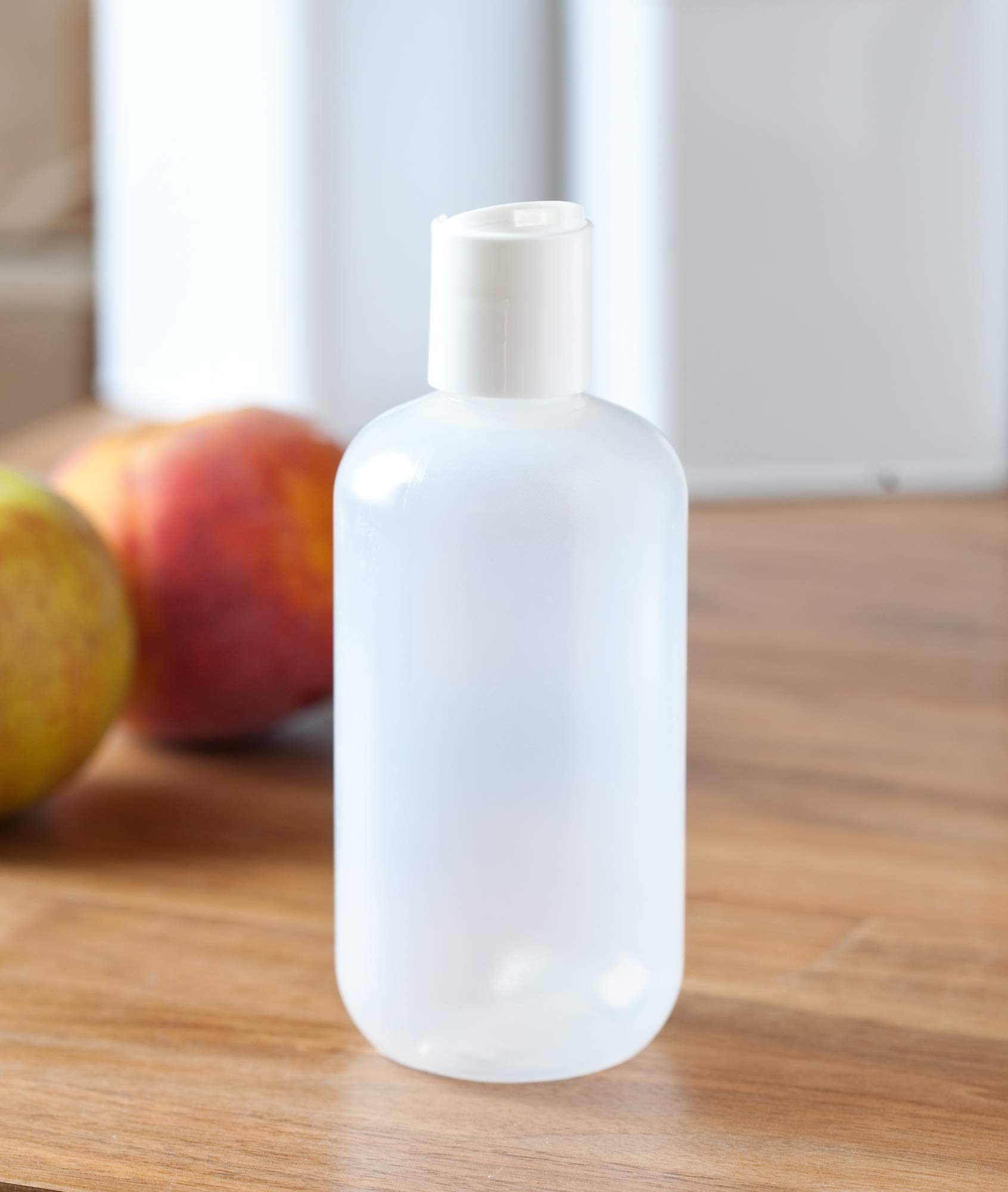 JUVITUS 12 Pack - 8 oz Clear LDPE Plastic Squeeze Bottles with White Disc Caps & Funnel - Leak Proof, BPA Free - Ideal for Essential Oils, DIY Beauty, Travel Toiletries & Kitchen Use