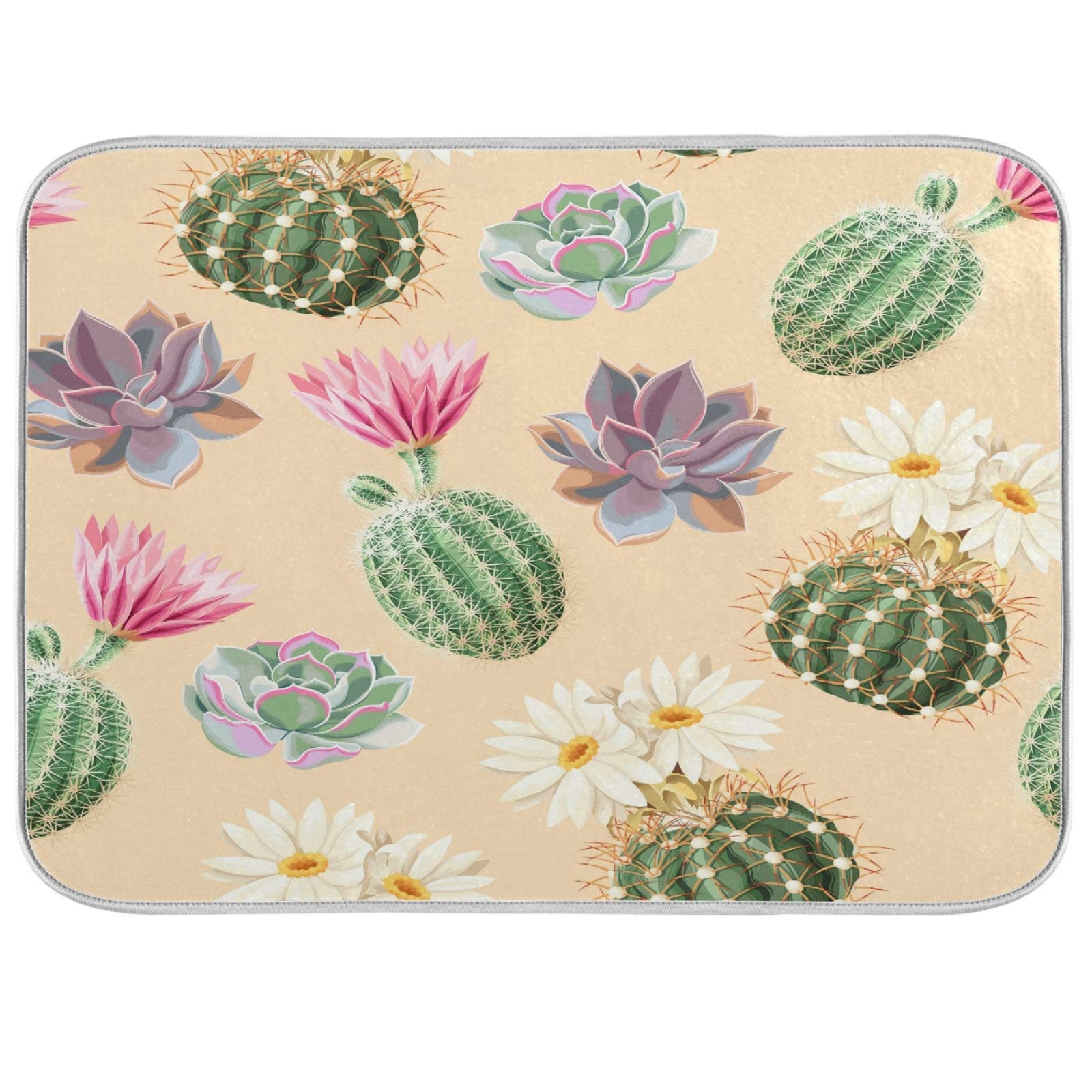 Cute Succulent Cactus Dish Drying Mat - Super Absorbent Microfiber for Kitchen Counter - Heat-Resistant 16x18 Inch - Perfect for Drying Dishes Safely