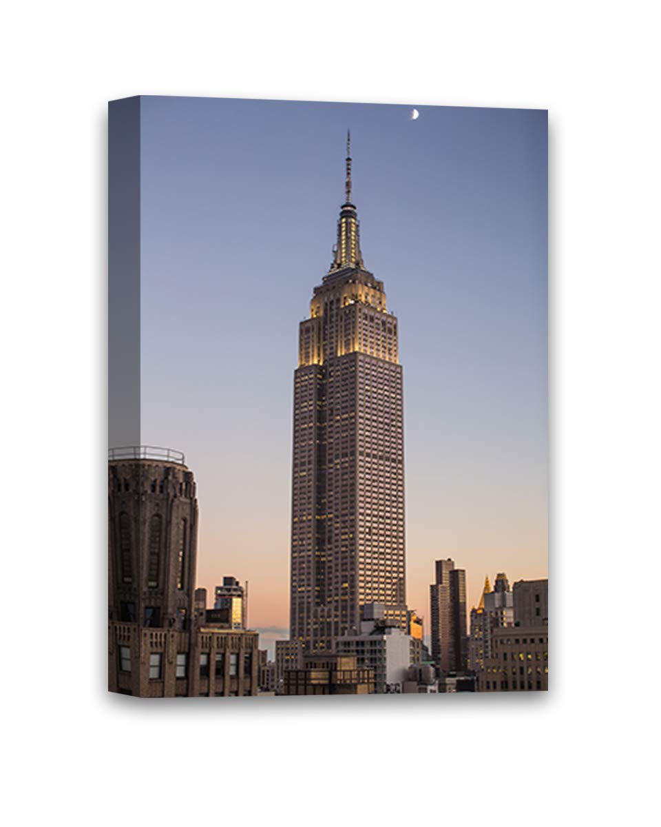 Empire State Building Canvas Art Print - New York City Sunset Skyline Wall Decor - 15x22 Inches Ready to Hang Office & Home Decor - Perfect for Living Room, Bedroom or Office Wall Art