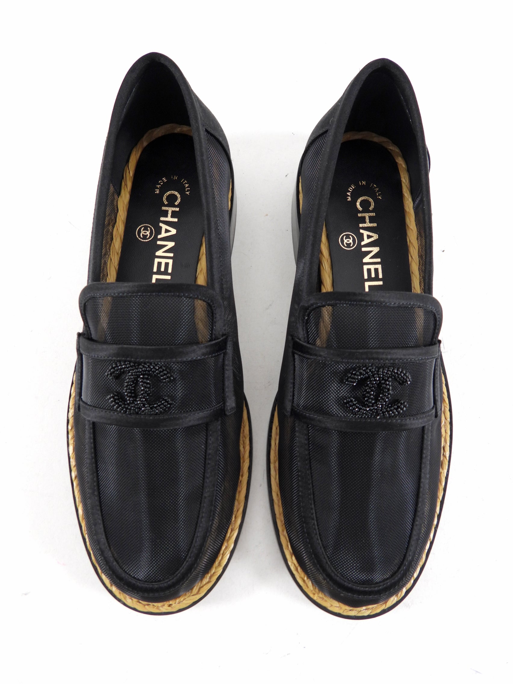 Chanel 2022 Black Mesh Beaded CC Loafers Women's Size 37 (EU 37.5) - Luxury Designer Shoes for Parties, Weddings & Formal Events