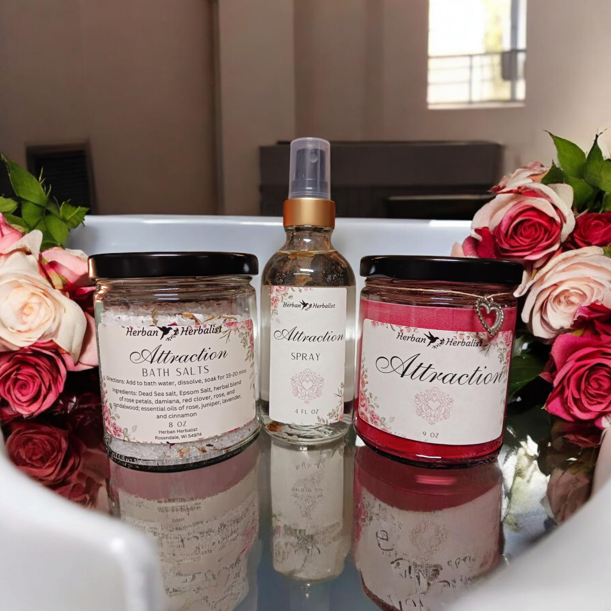 Attraction Bath & Body Gift Set - Relaxing Bath Salts, Aromatherapy Spray & Scented Candle - Perfect for Spa Nights, Romantic Gifts & Self-Care Moments
